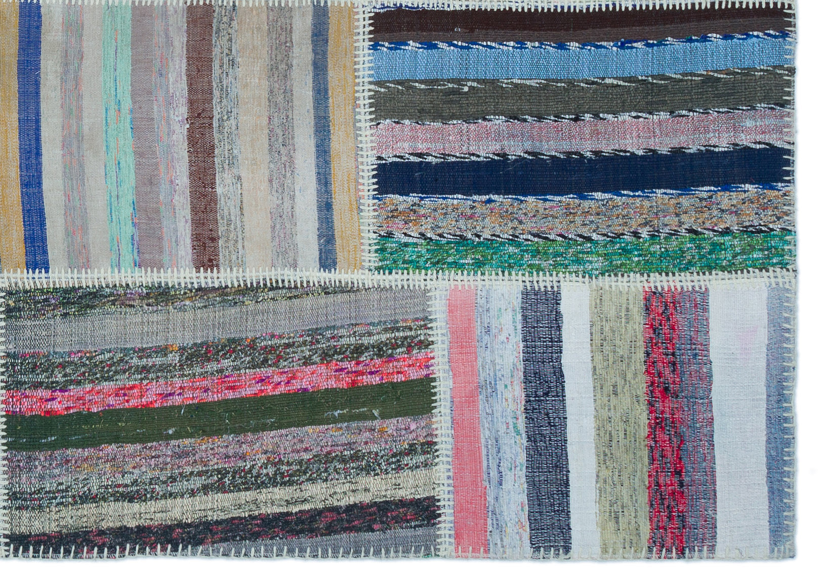 Striped Over Dyed Kilim Patchwork Unique Rug 5'3'' x 7'7'' ft 160 x 230 cm