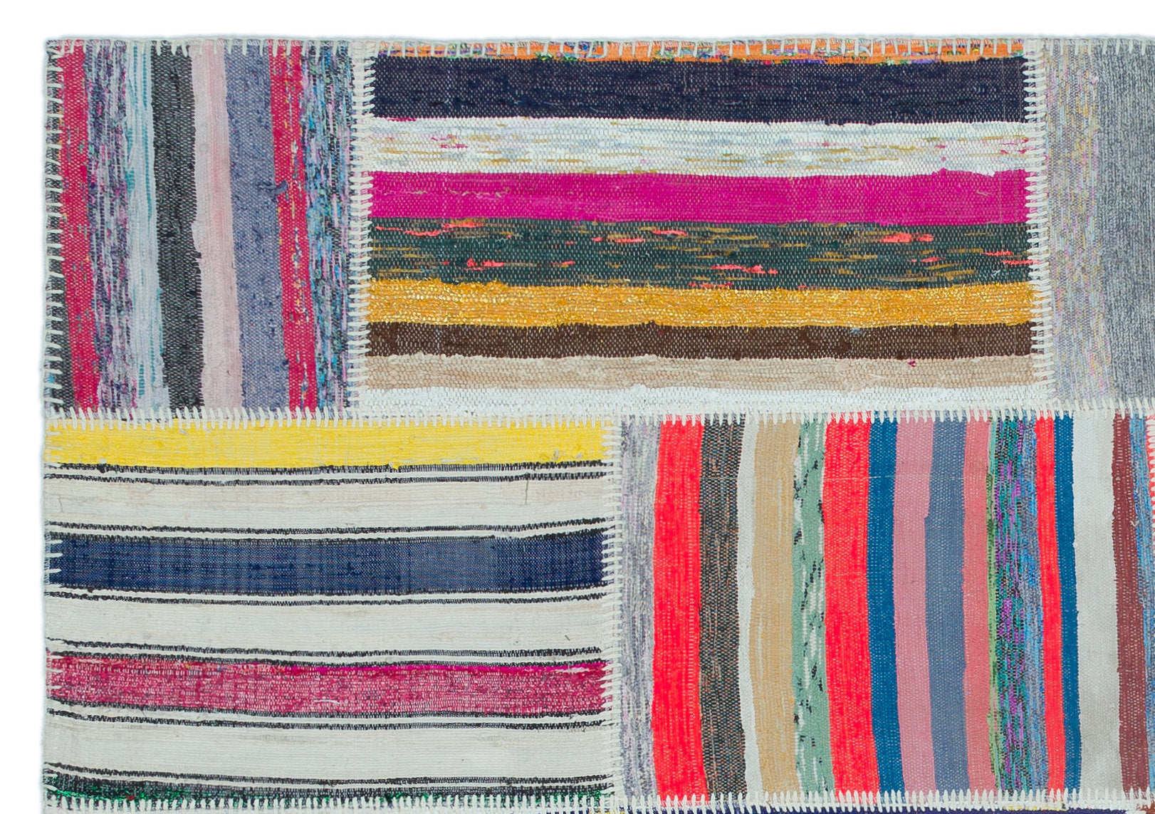 Striped Over Dyed Kilim Patchwork Unique Rug 5'3'' x 7'6'' ft 160 x 228 cm
