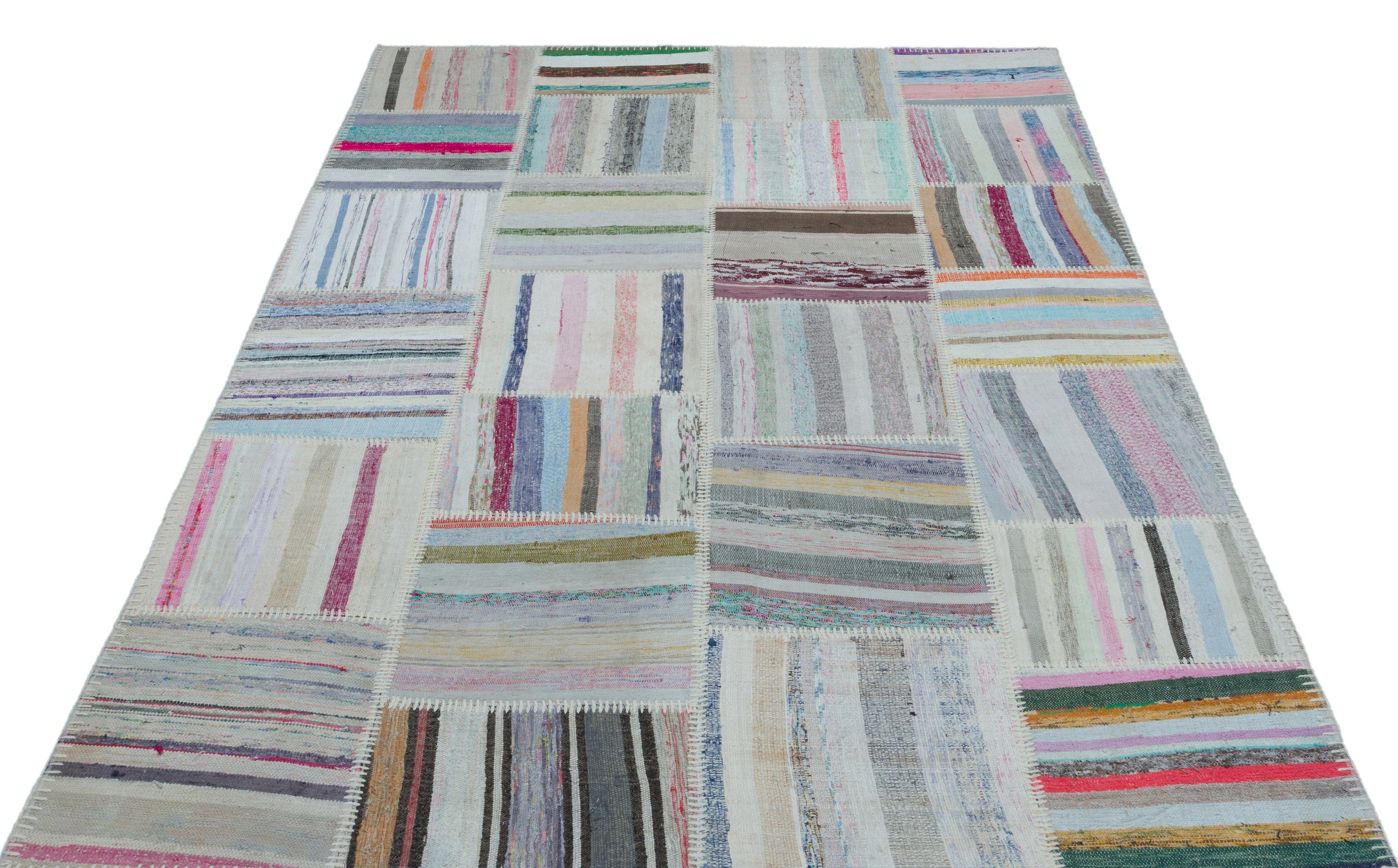 Striped Over Dyed Kilim Patchwork Unique Rug 5'2'' x 7'5'' ft 158 x 227 cm