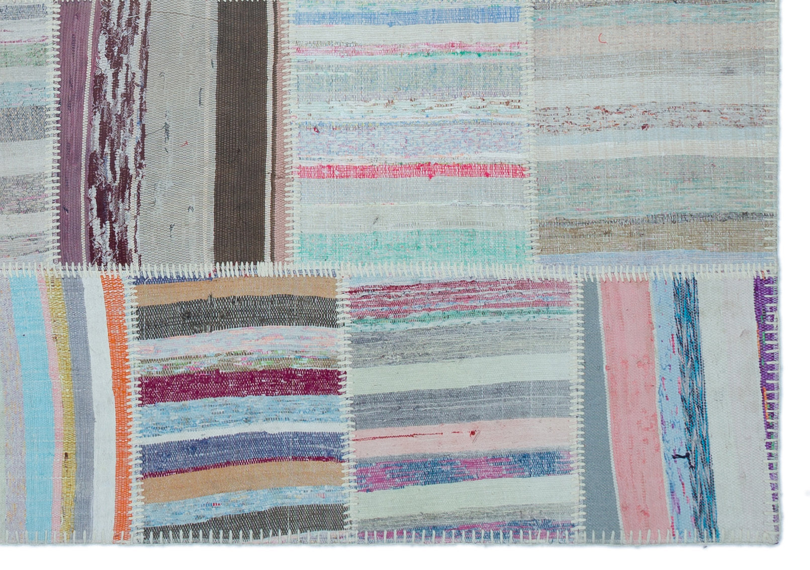 Striped Over Dyed Kilim Patchwork Unique Rug 5'2'' x 7'5'' ft 158 x 227 cm