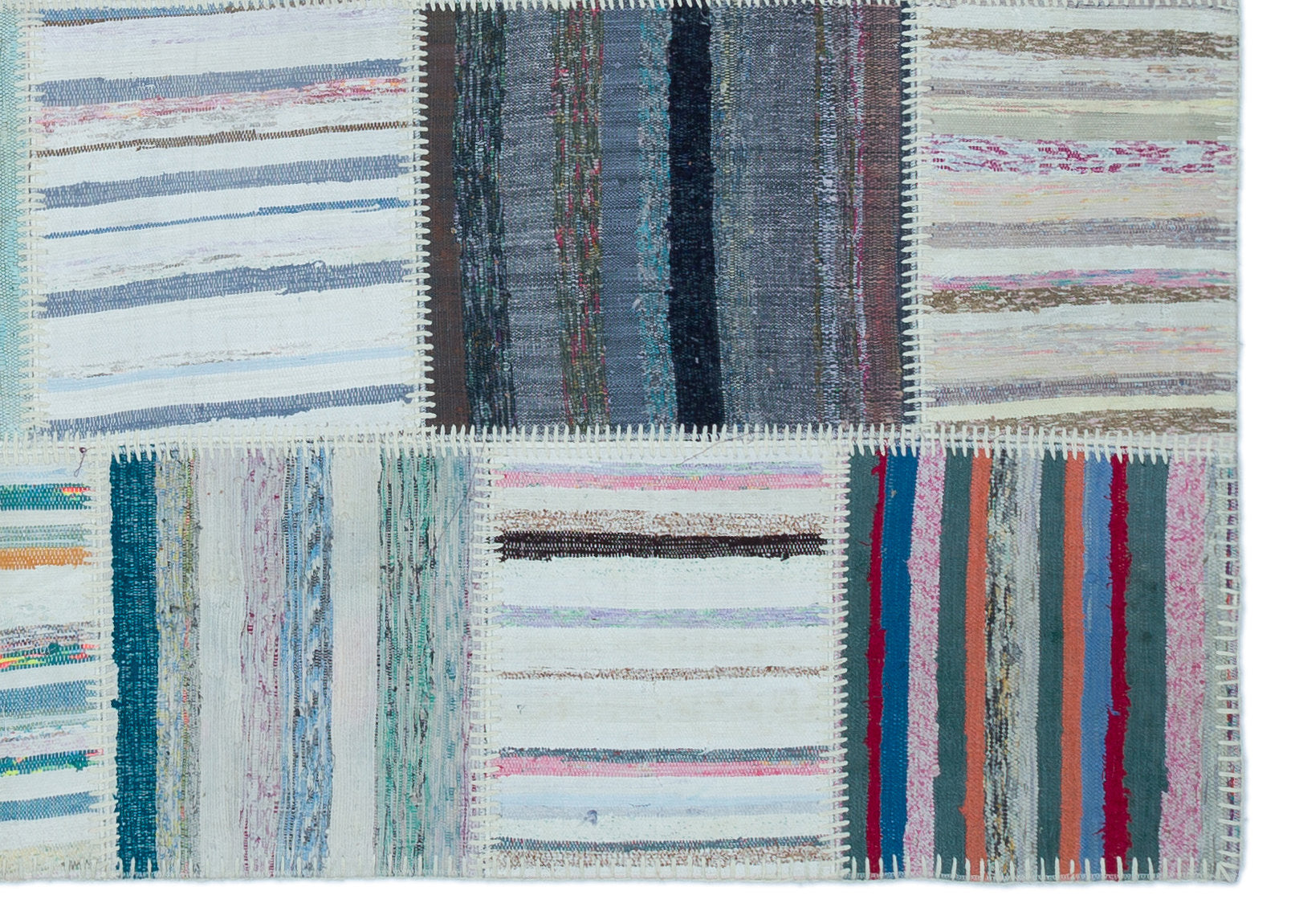 Striped Over Dyed Kilim Patchwork Unique Rug 5'3'' x 7'5'' ft 160 x 226 cm