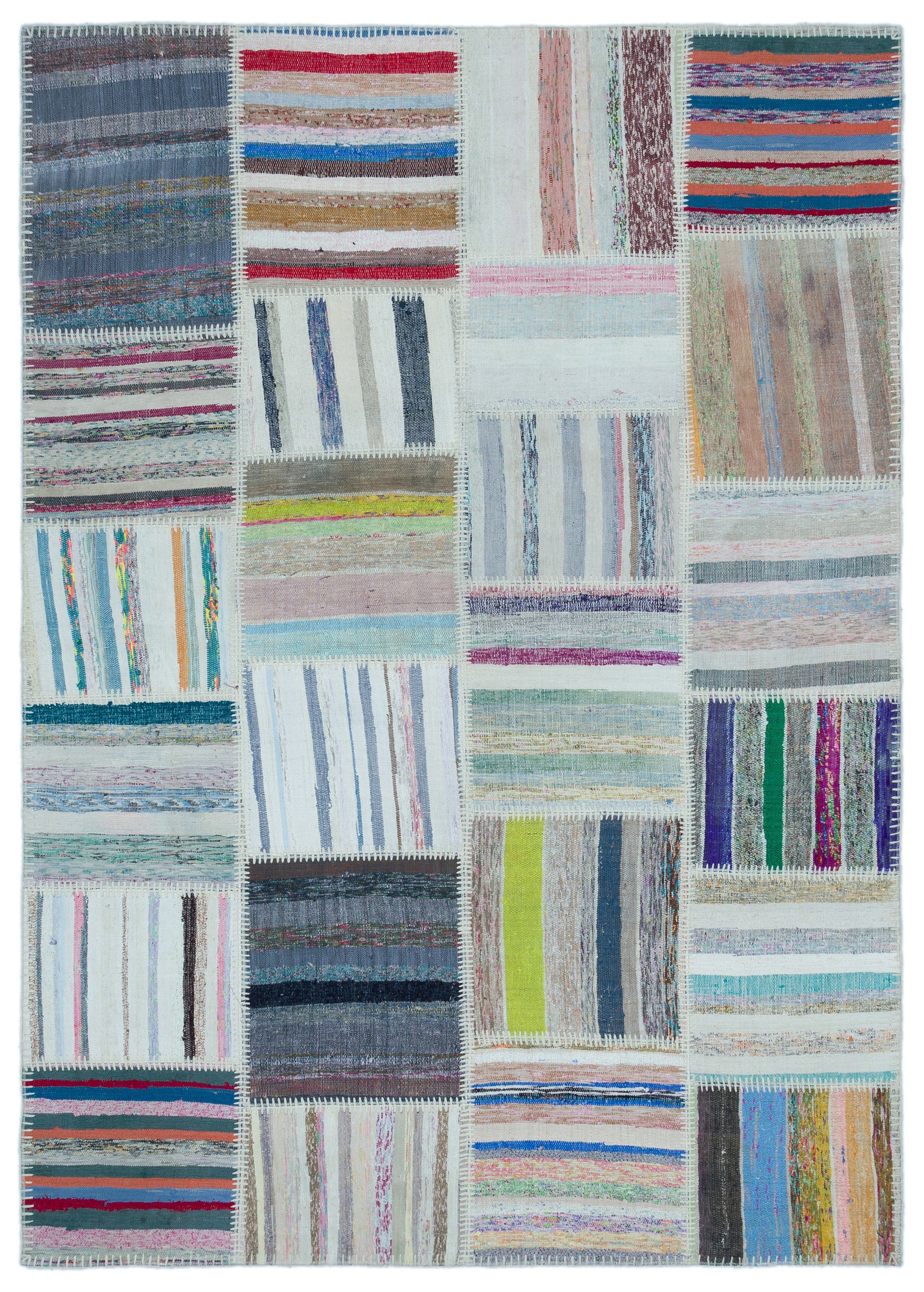 Striped Over Dyed Kilim Patchwork Unique Rug 5'3'' x 7'5'' ft 160 x 226 cm