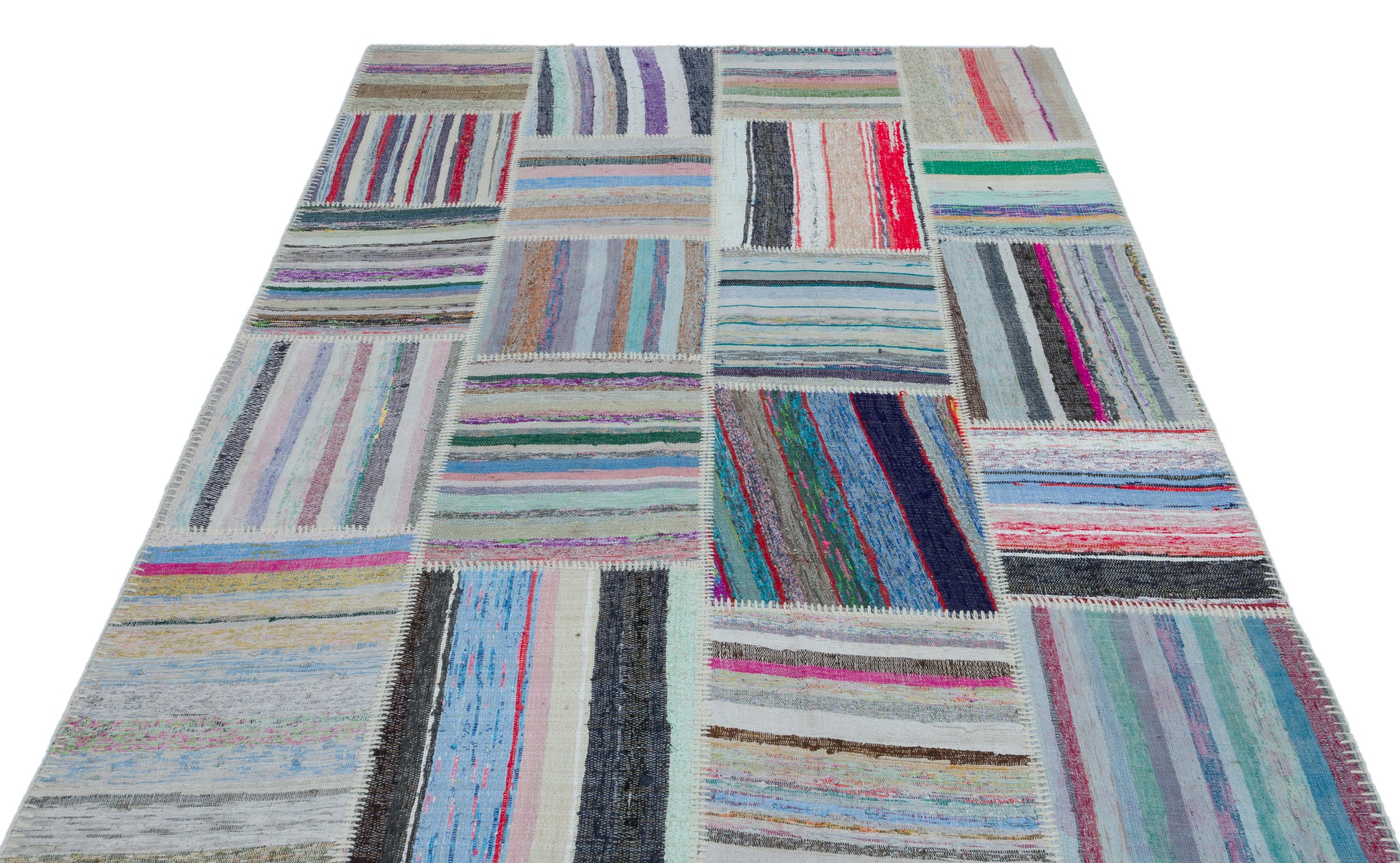 Striped Over Dyed Kilim Patchwork Unique Rug 5'3'' x 7'6'' ft 160 x 228 cm