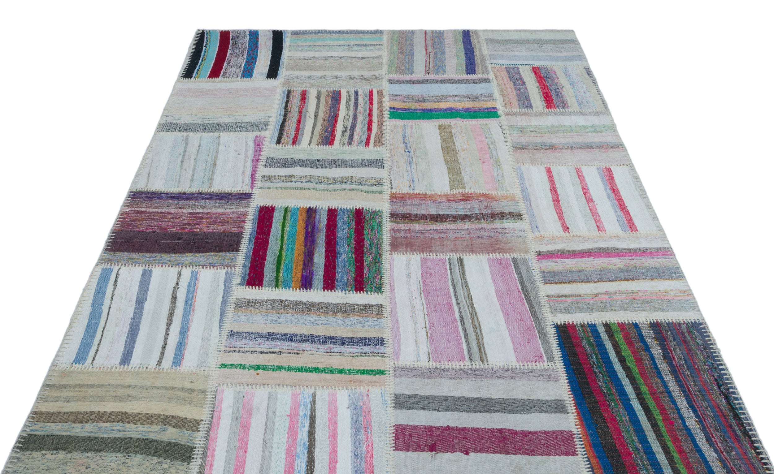 Striped Over Dyed Kilim Patchwork Unique Rug 5'3'' x 7'5'' ft 160 x 226 cm