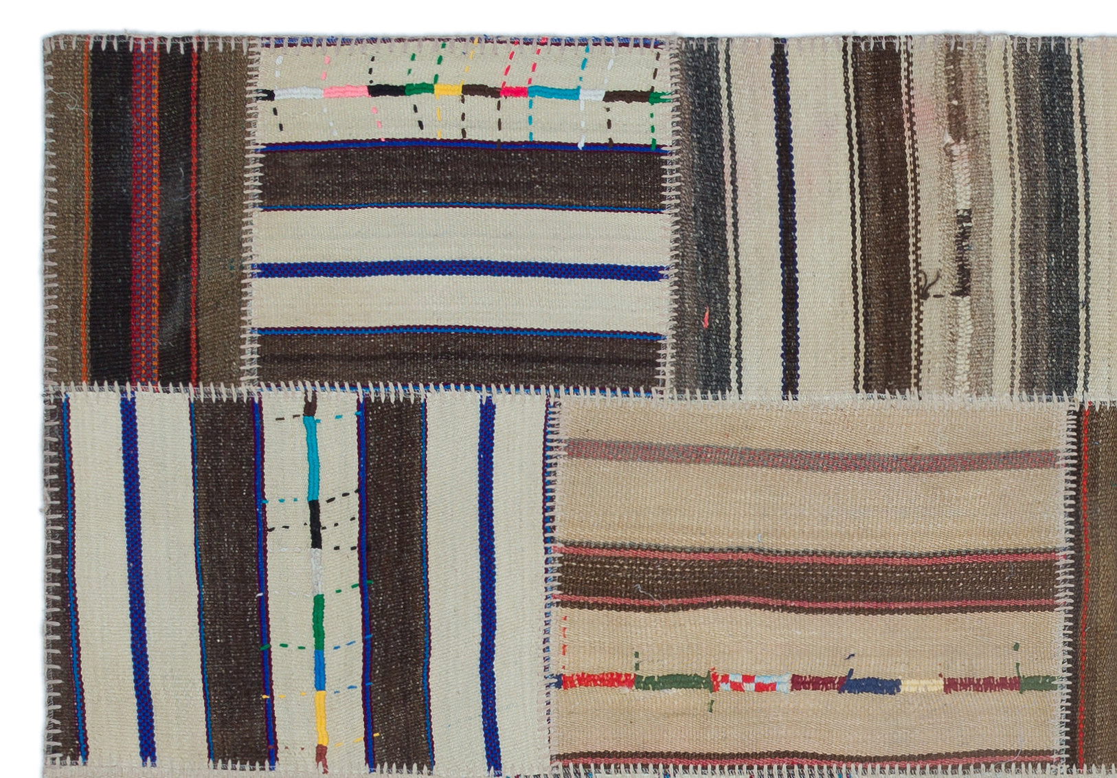Striped Over Dyed Kilim Patchwork Unique Rug 5'2'' x 7'7'' ft 157 x 230 cm