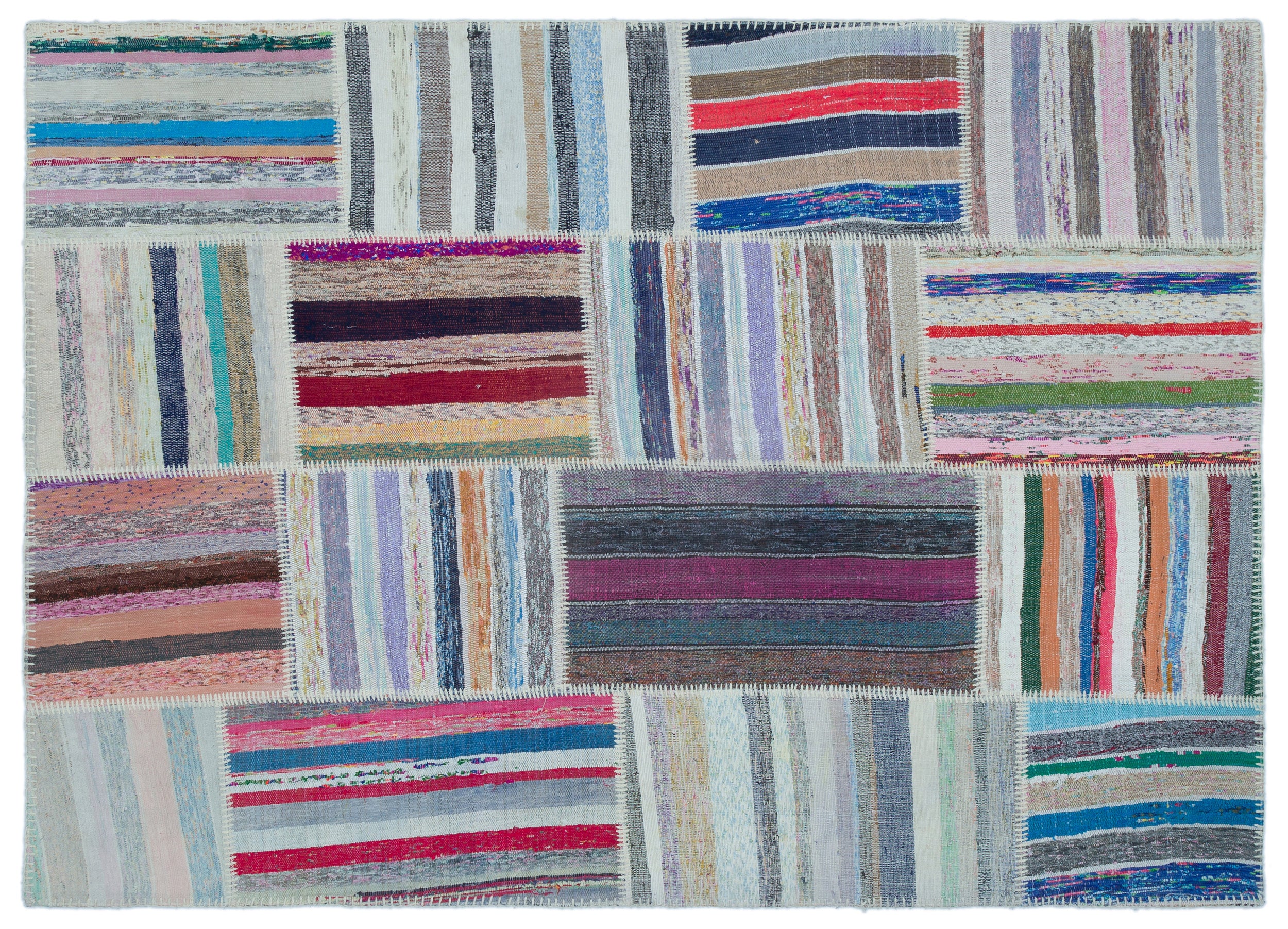 Striped Over Dyed Kilim Patchwork Unique Rug 5'1'' x 7'3'' ft 156 x 220 cm