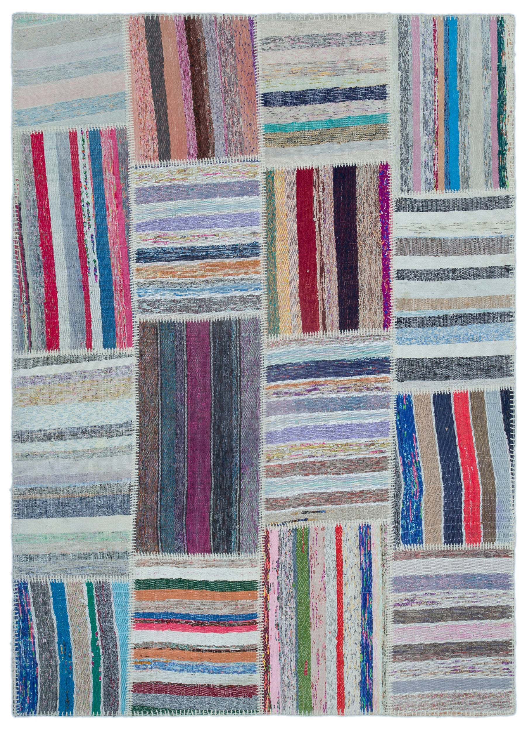 Striped Over Dyed Kilim Patchwork Unique Rug 5'1'' x 7'3'' ft 156 x 220 cm