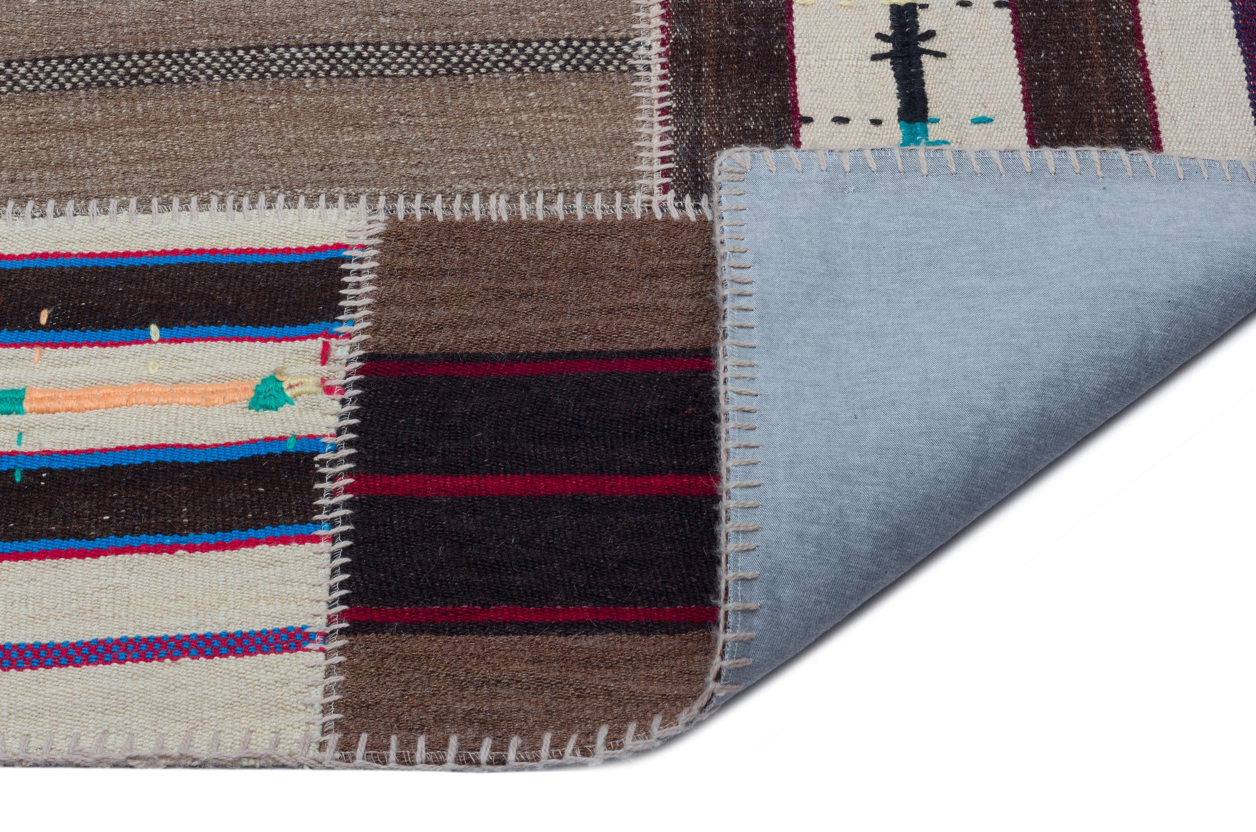 Striped Over Dyed Kilim Patchwork Unique Rug 5'2'' x 7'7'' ft 158 x 230 cm