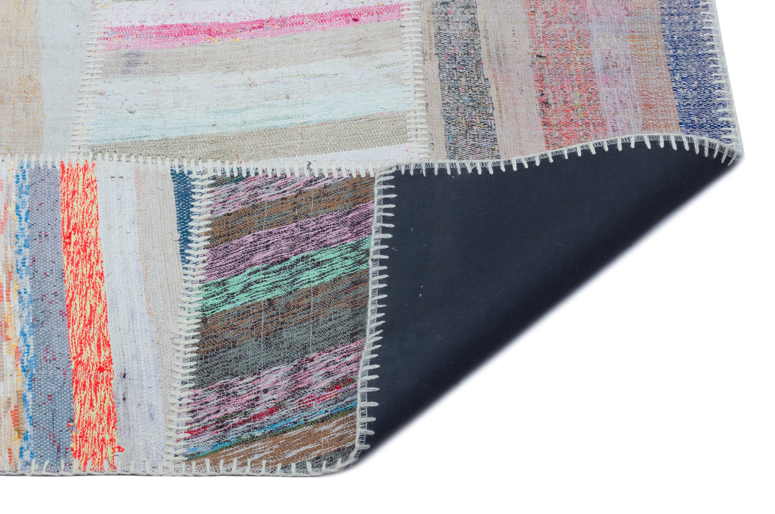 Striped Over Dyed Kilim Patchwork Unique Rug 5'3'' x 7'4'' ft 160 x 224 cm