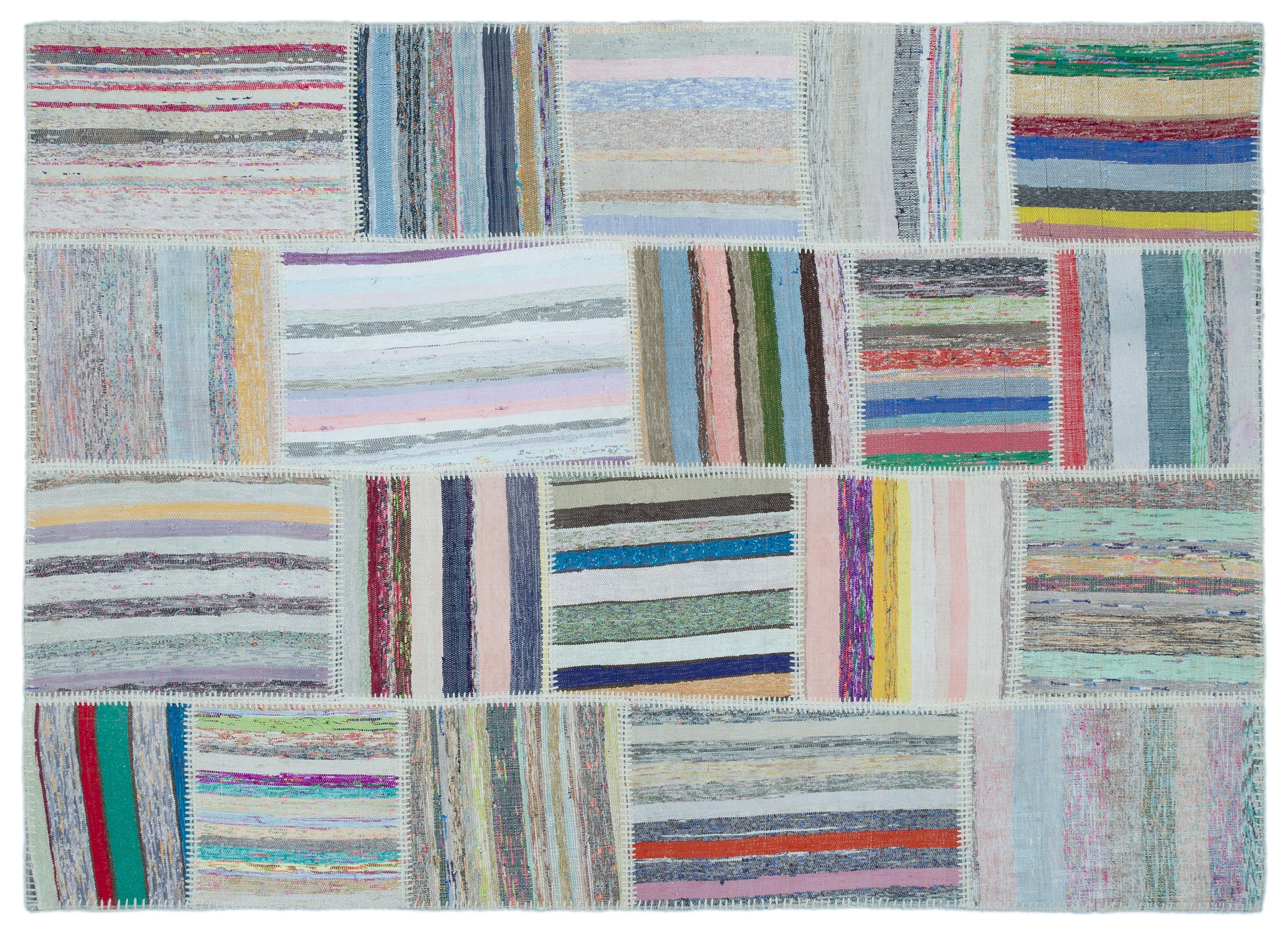 Striped Over Dyed Kilim Patchwork Unique Rug 5'3'' x 7'4'' ft 160 x 224 cm