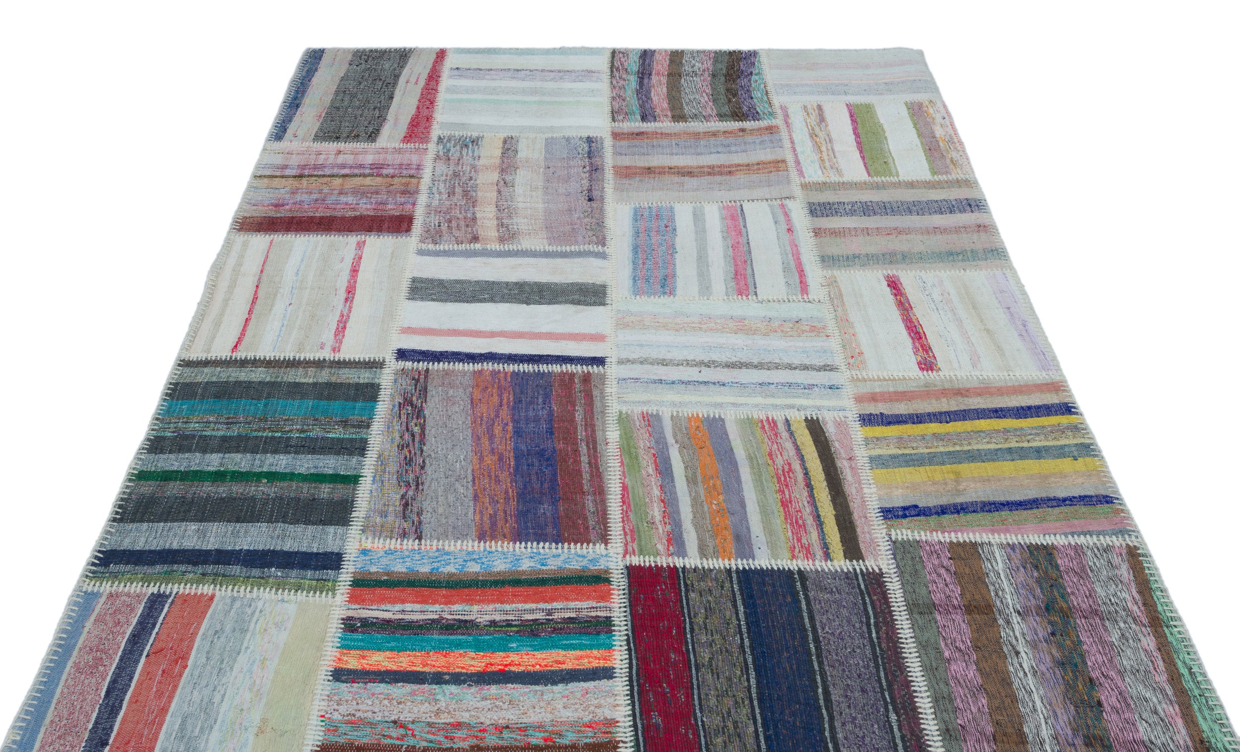 Striped Over Dyed Kilim Patchwork Unique Rug 5'3'' x 7'7'' ft 160 x 230 cm