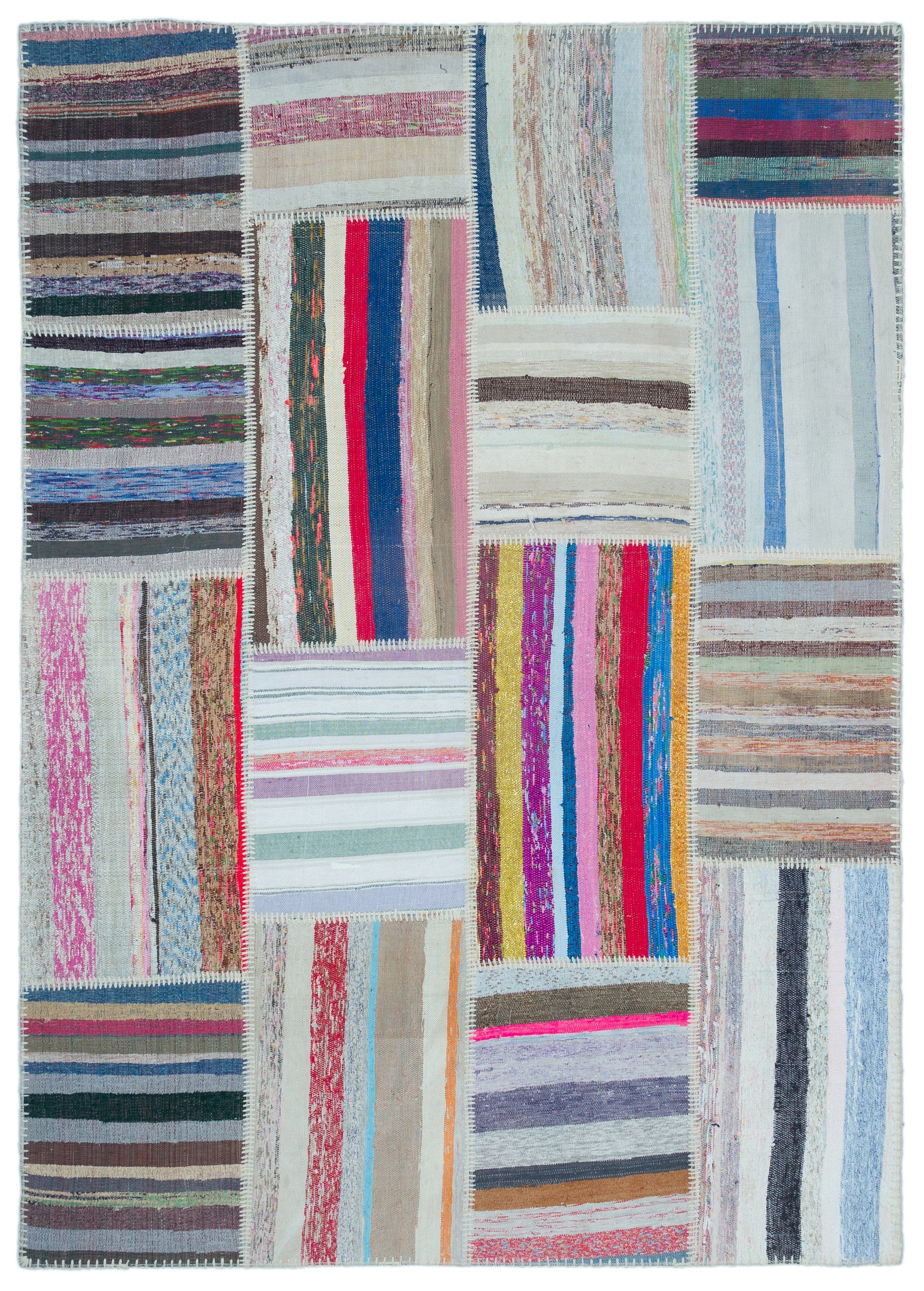 Striped Over Dyed Kilim Patchwork Unique Rug 5'3'' x 7'4'' ft 160 x 224 cm