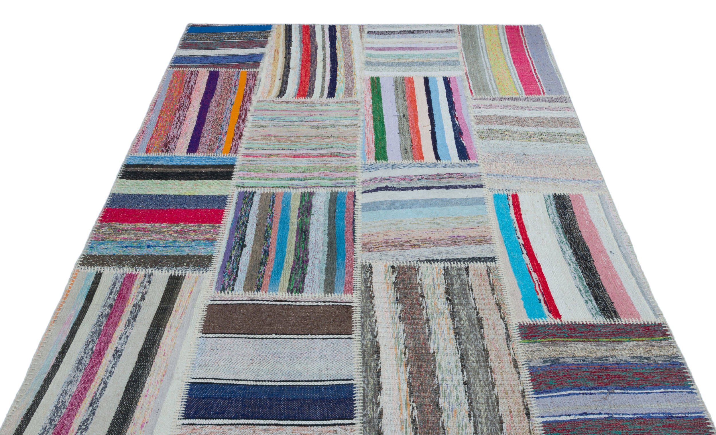Striped Over Dyed Kilim Patchwork Unique Rug 5'3'' x 7'5'' ft 160 x 227 cm