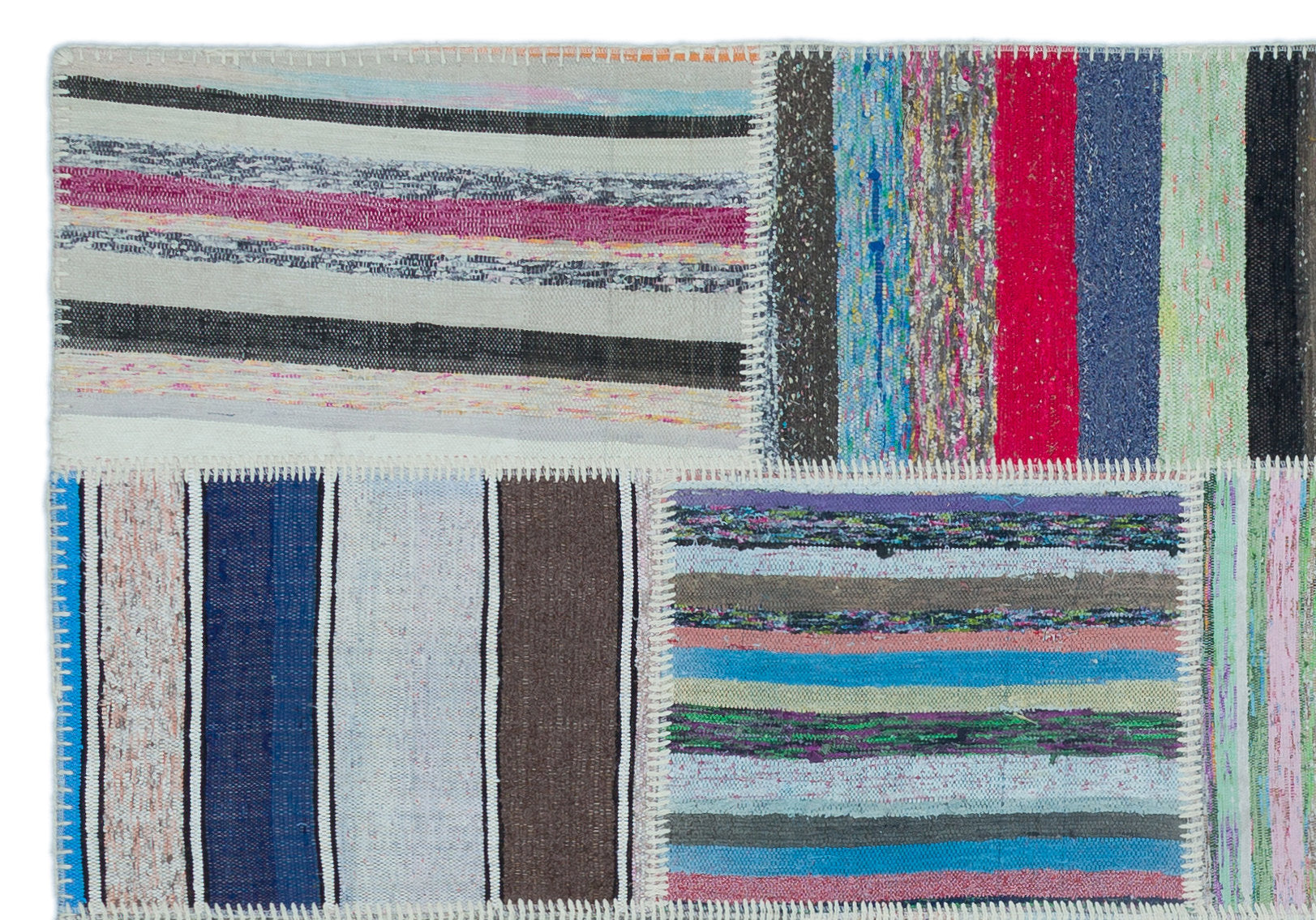 Striped Over Dyed Kilim Patchwork Unique Rug 5'3'' x 7'5'' ft 160 x 227 cm