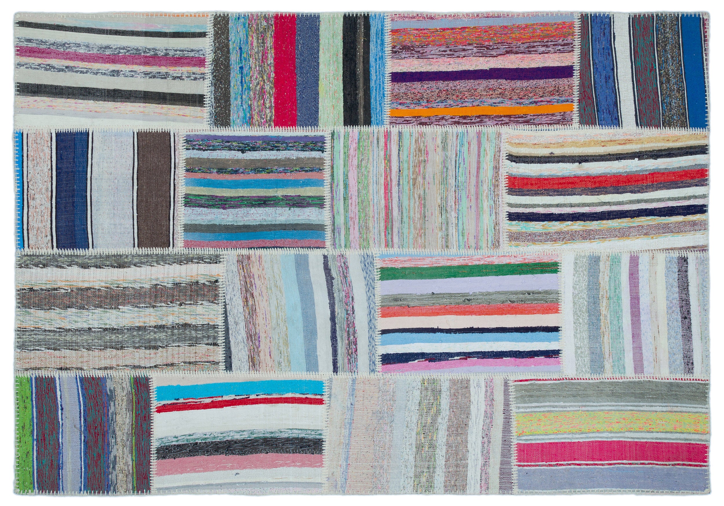 Striped Over Dyed Kilim Patchwork Unique Rug 5'3'' x 7'5'' ft 160 x 227 cm