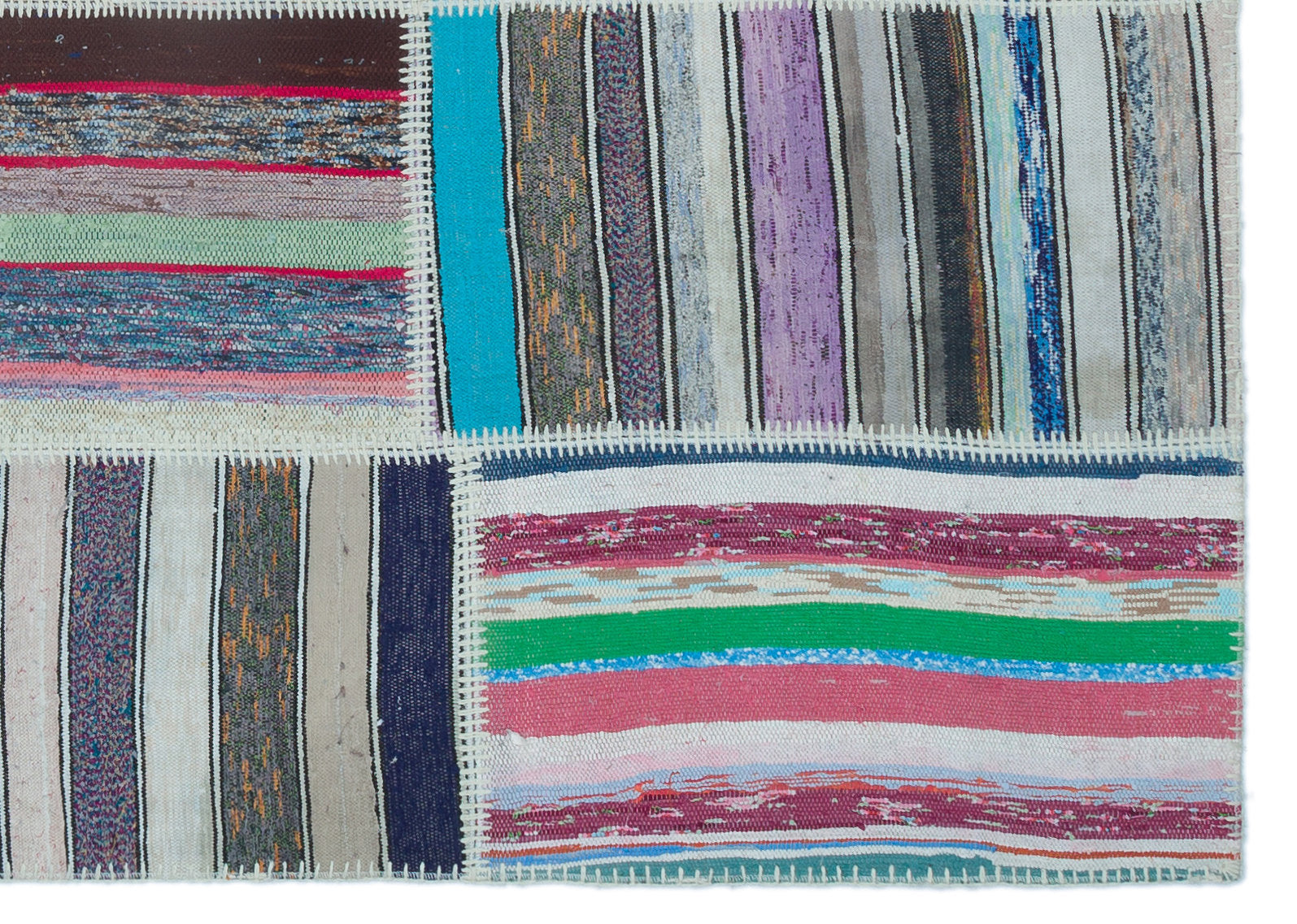 Striped Over Dyed Kilim Patchwork Unique Rug 5'3'' x 7'5'' ft 160 x 225 cm