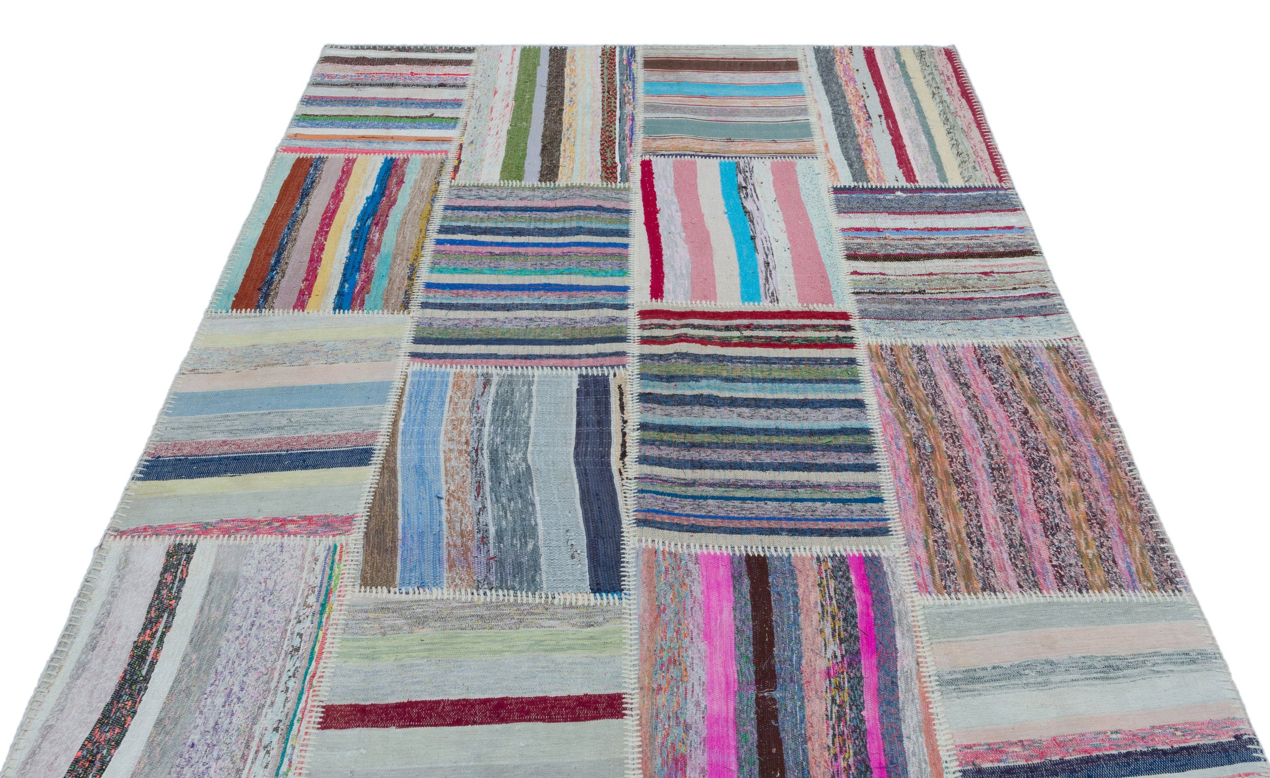 Striped Over Dyed Kilim Patchwork Unique Rug 5'3'' x 7'5'' ft 160 x 225 cm