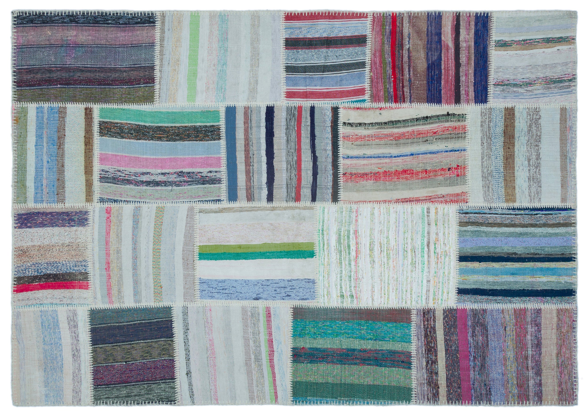 Striped Over Dyed Kilim Patchwork Unique Rug 5'3'' x 7'6'' ft 160 x 228 cm