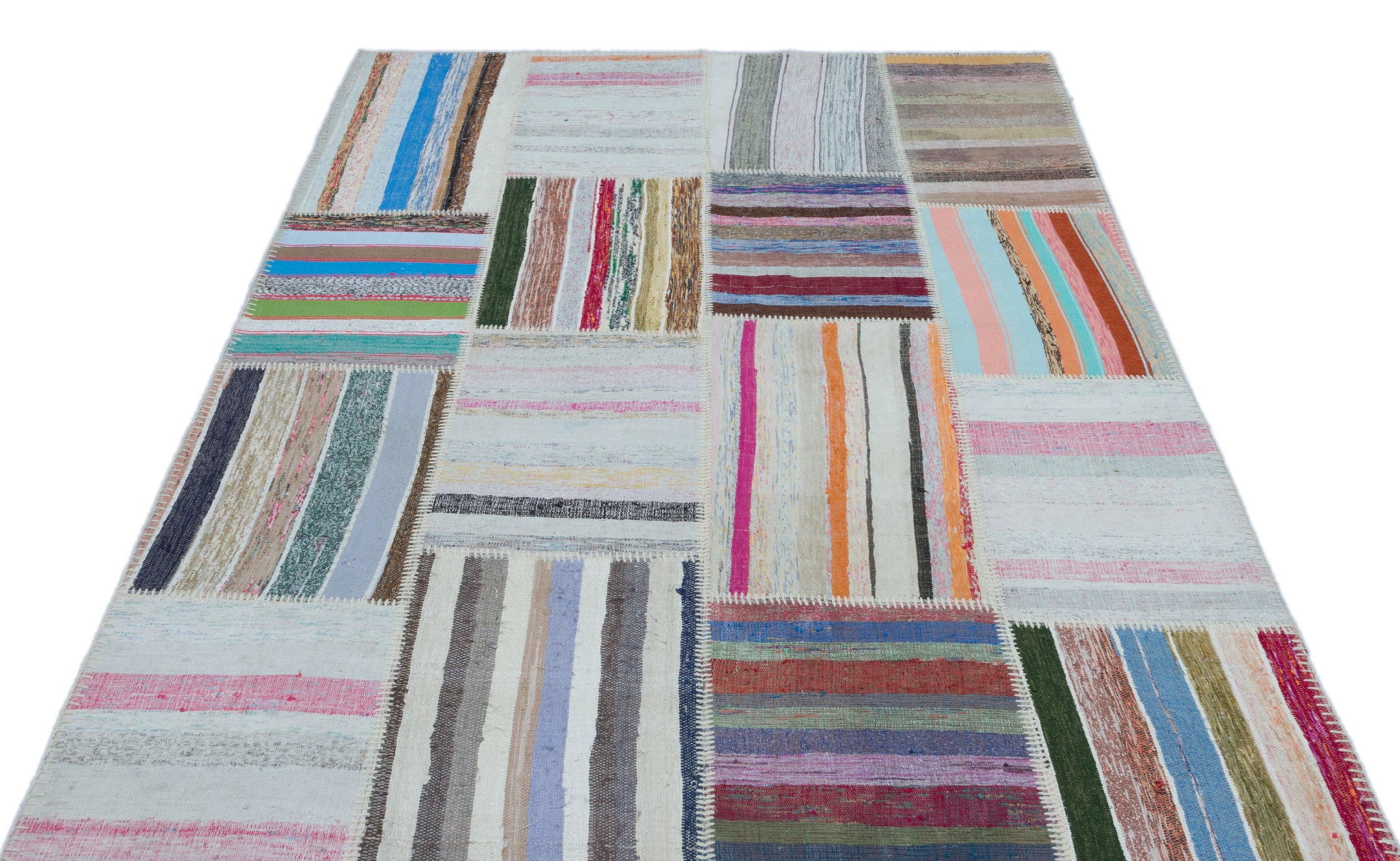 Striped Over Dyed Kilim Patchwork Unique Rug 5'3'' x 7'7'' ft 160 x 230 cm