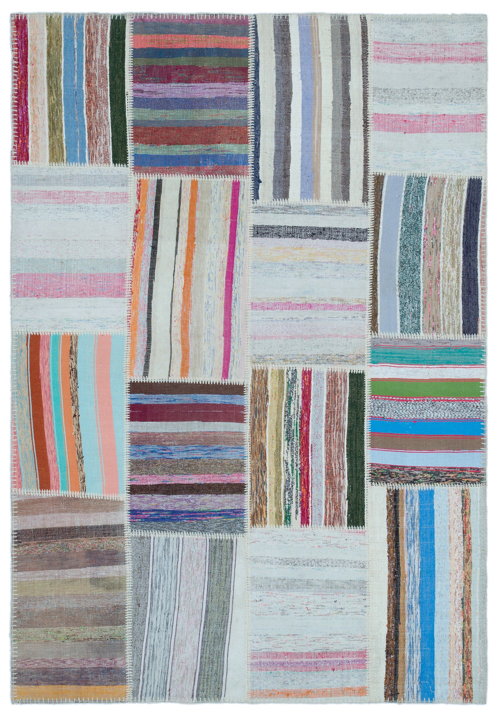Striped Over Dyed Kilim Patchwork Unique Rug 5'3'' x 7'7'' ft 160 x 230 cm
