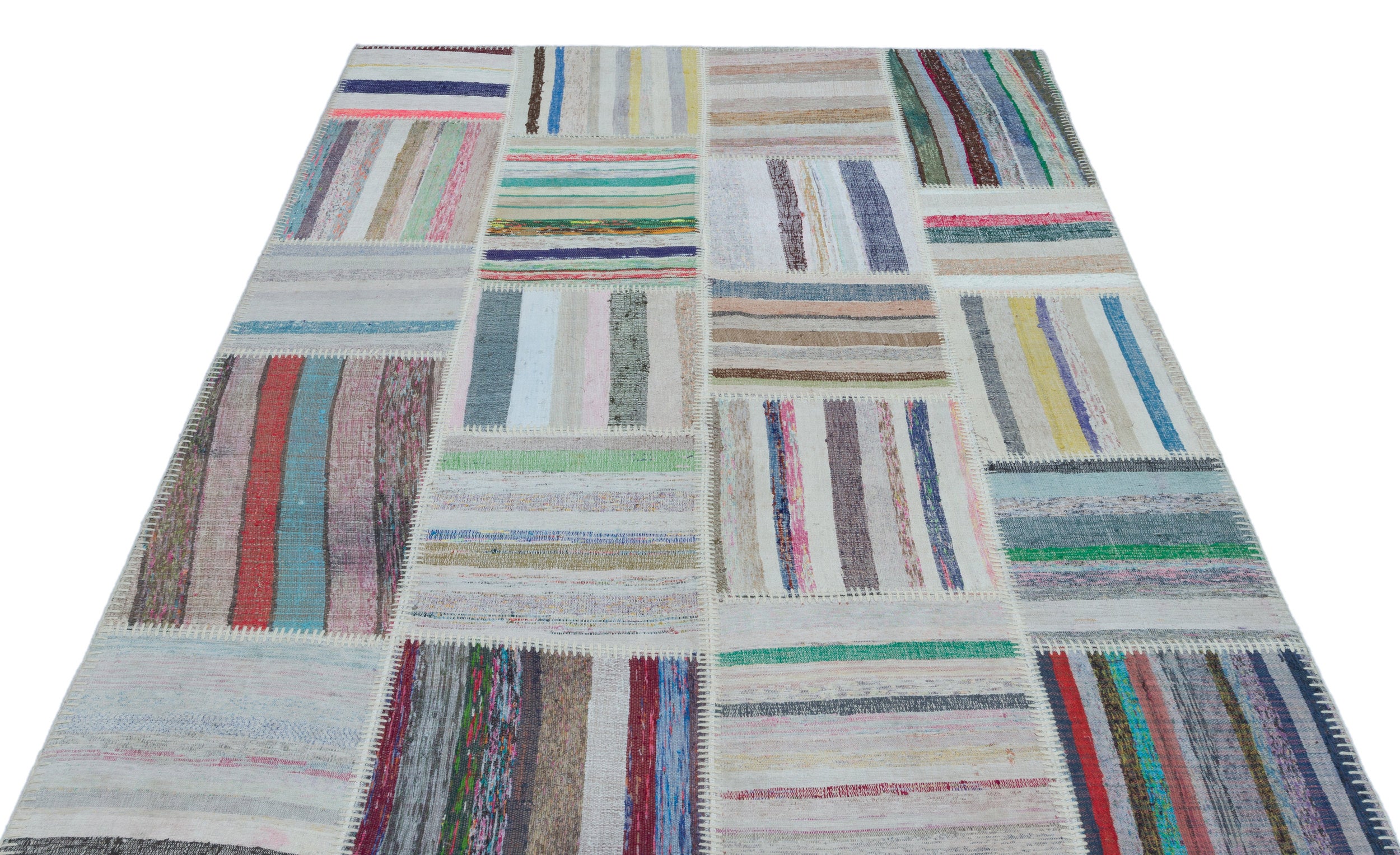 Striped Over Dyed Kilim Patchwork Unique Rug 5'3'' x 7'6'' ft 160 x 228 cm