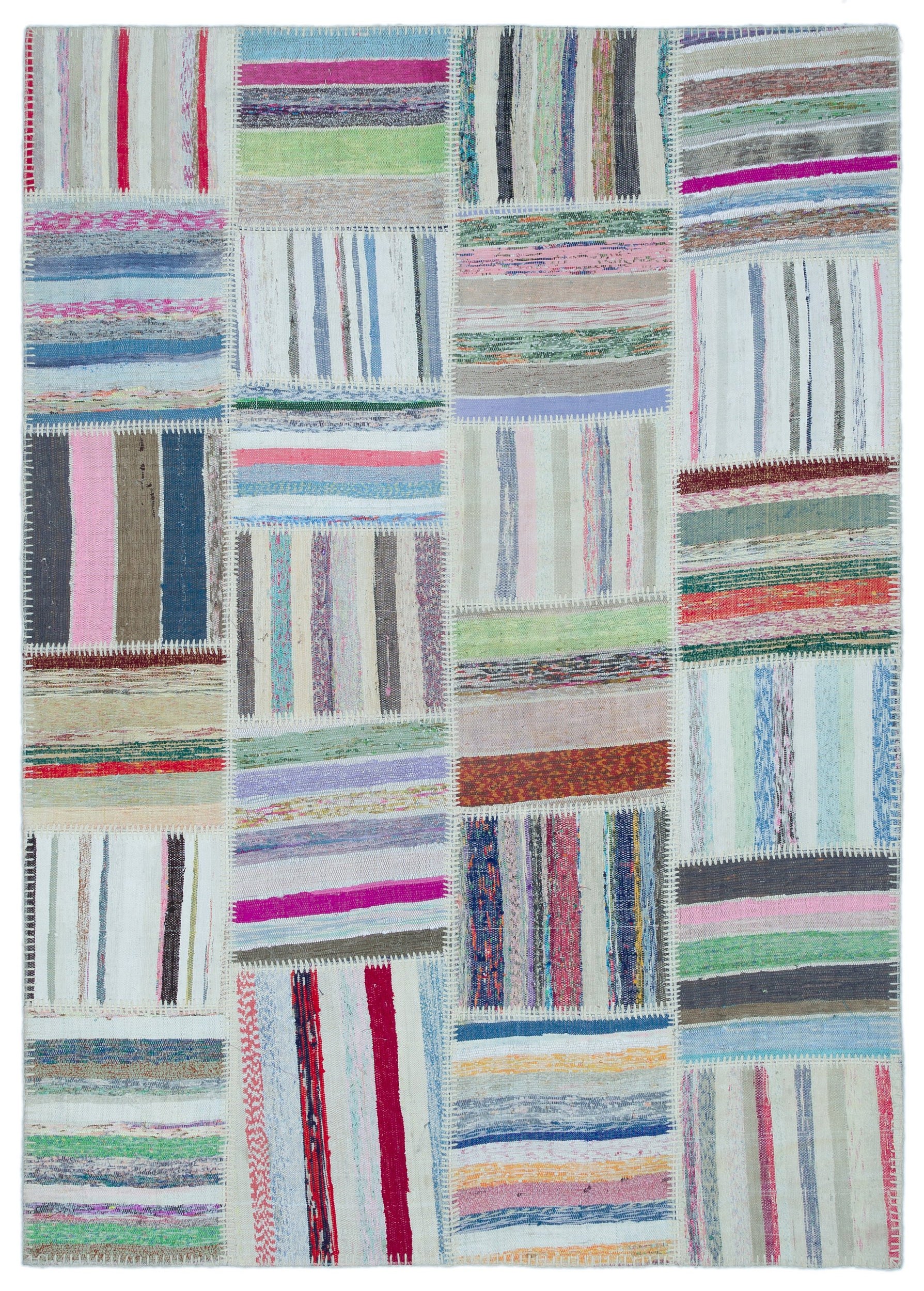 Striped Over Dyed Kilim Patchwork Unique Rug 5'3'' x 7'5'' ft 160 x 225 cm