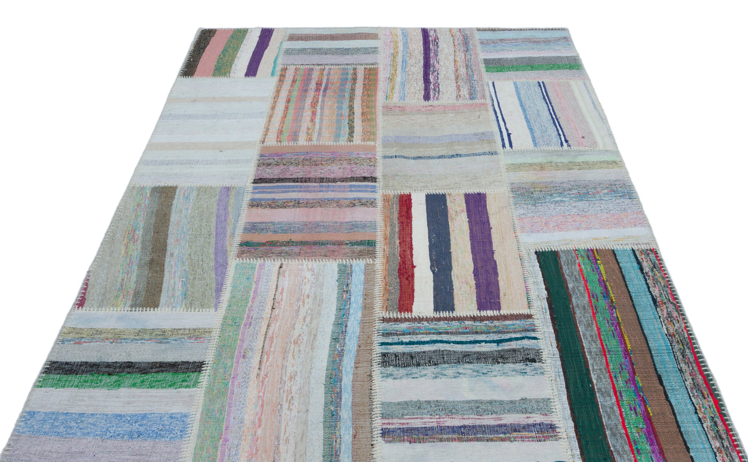 Striped Over Dyed Kilim Patchwork Unique Rug 5'3'' x 7'4'' ft 160 x 224 cm