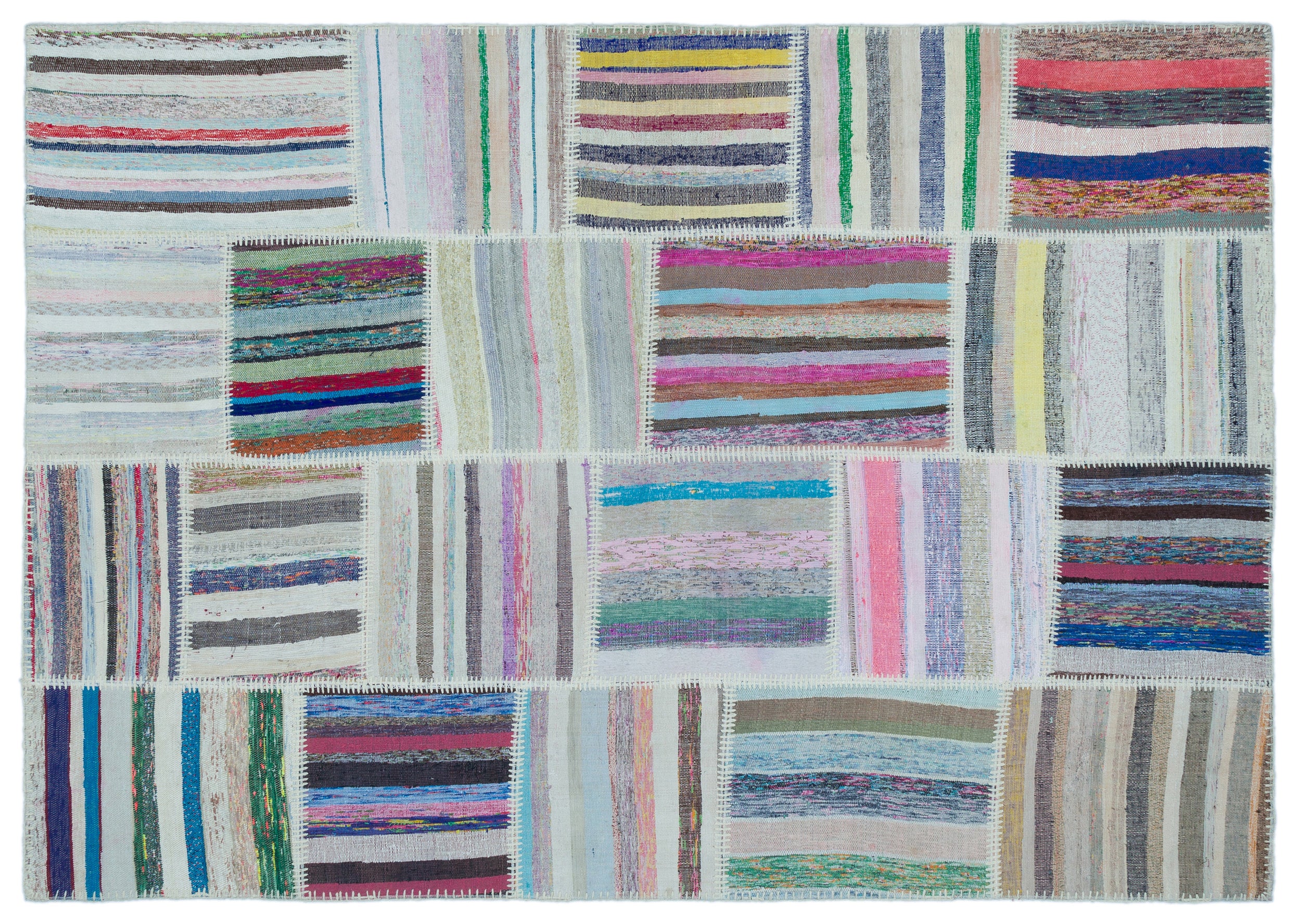 Striped Over Dyed Kilim Patchwork Unique Rug 5'3'' x 7'5'' ft 160 x 227 cm