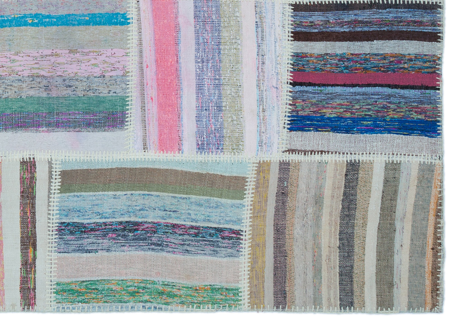 Striped Over Dyed Kilim Patchwork Unique Rug 5'3'' x 7'5'' ft 160 x 227 cm