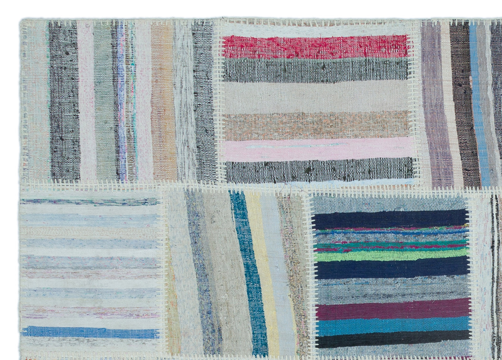 Striped Over Dyed Kilim Patchwork Unique Rug 5'3'' x 7'5'' ft 160 x 225 cm