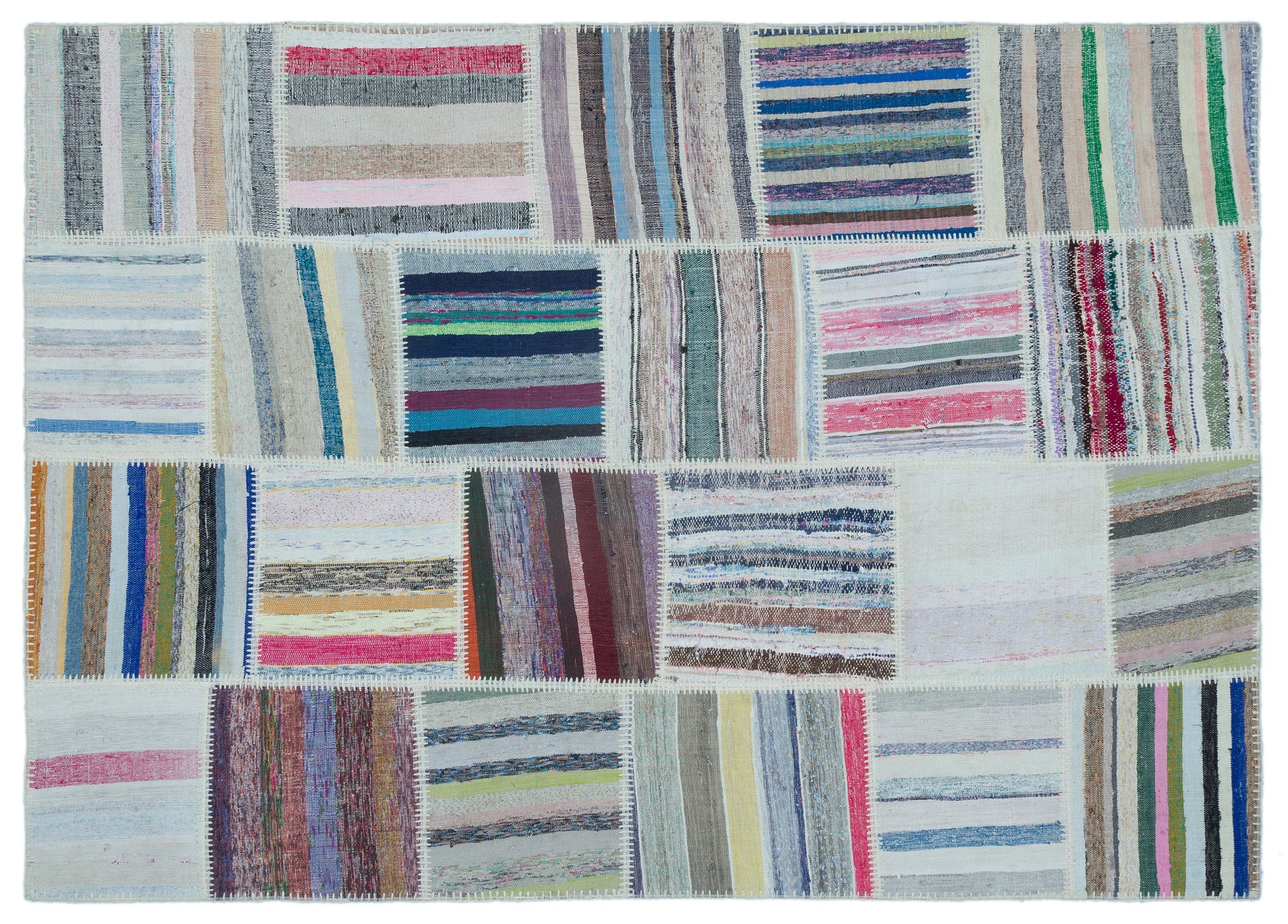 Striped Over Dyed Kilim Patchwork Unique Rug 5'3'' x 7'5'' ft 160 x 225 cm