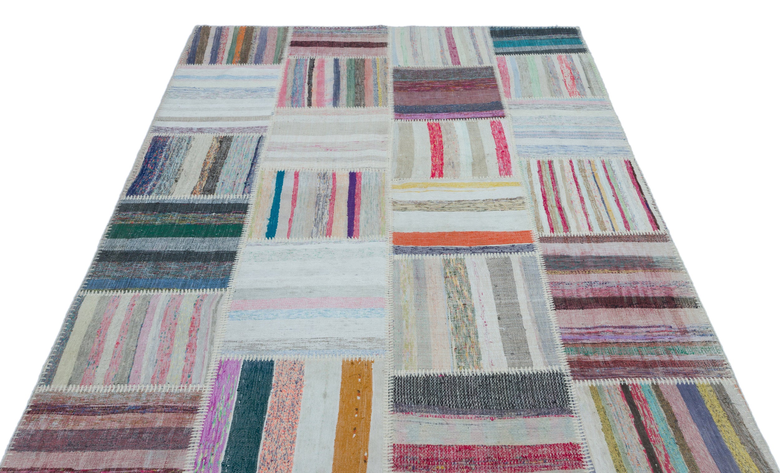 Striped Over Dyed Kilim Patchwork Unique Rug 5'3'' x 7'6'' ft 160 x 228 cm