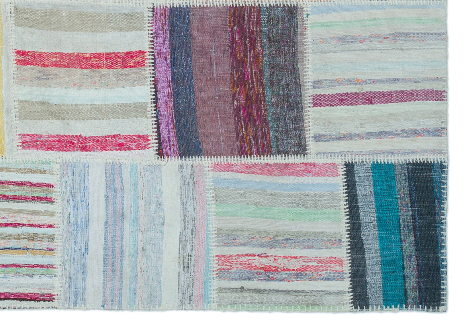 Striped Over Dyed Kilim Patchwork Unique Rug 5'3'' x 7'6'' ft 160 x 228 cm