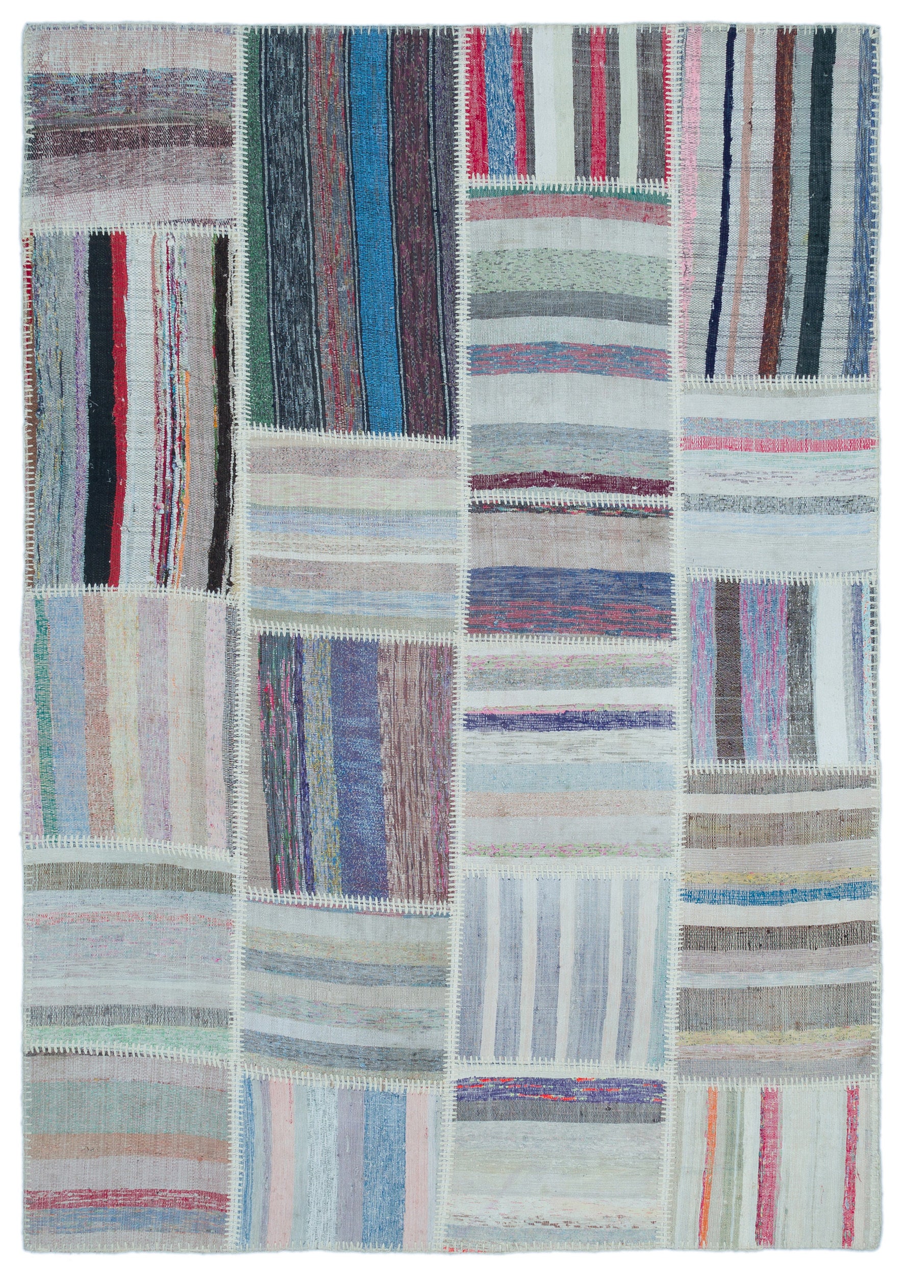 Striped Over Dyed Kilim Patchwork Unique Rug 5'3'' x 7'5'' ft 160 x 226 cm