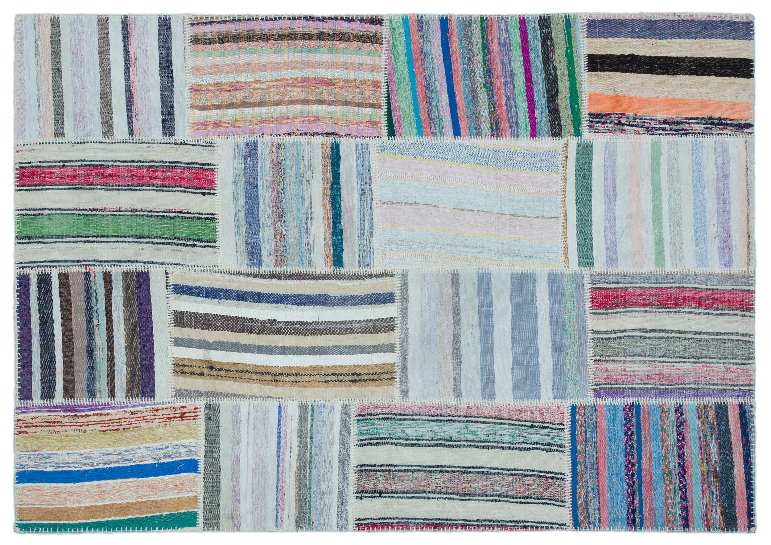 Striped Over Dyed Kilim Patchwork Unique Rug 5'3'' x 7'5'' ft 160 x 226 cm