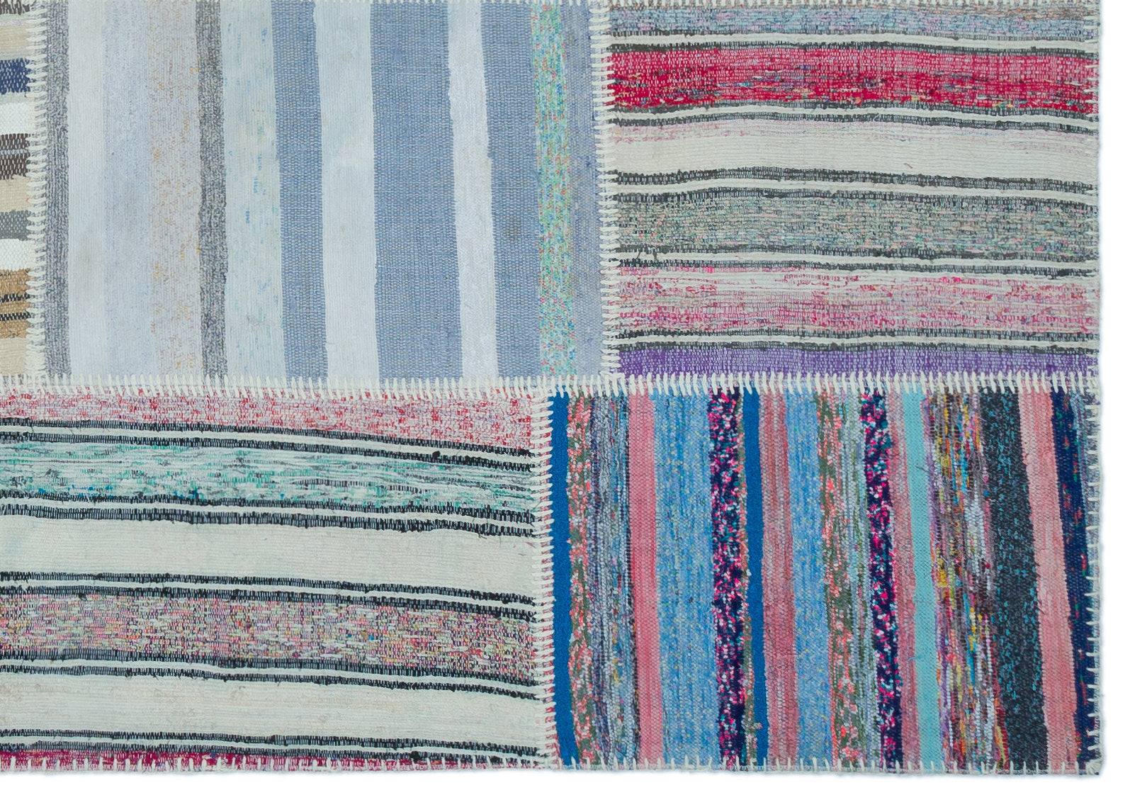 Striped Over Dyed Kilim Patchwork Unique Rug 5'3'' x 7'5'' ft 160 x 226 cm