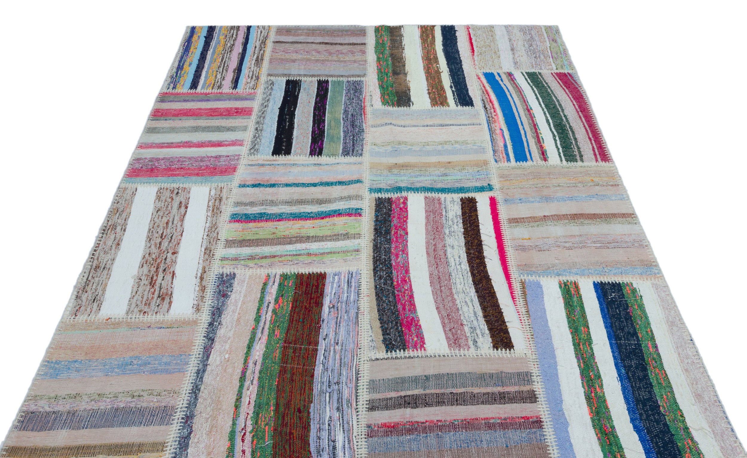 Striped Over Dyed Kilim Patchwork Unique Rug 5'3'' x 7'7'' ft 160 x 230 cm