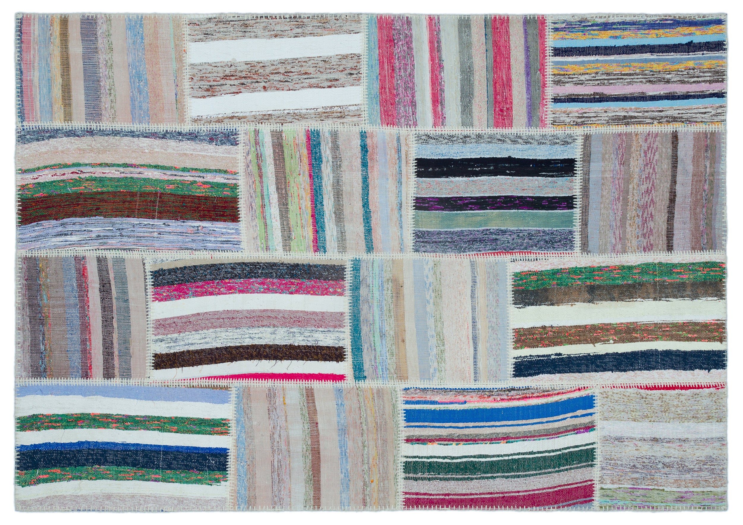 Striped Over Dyed Kilim Patchwork Unique Rug 5'3'' x 7'7'' ft 160 x 230 cm