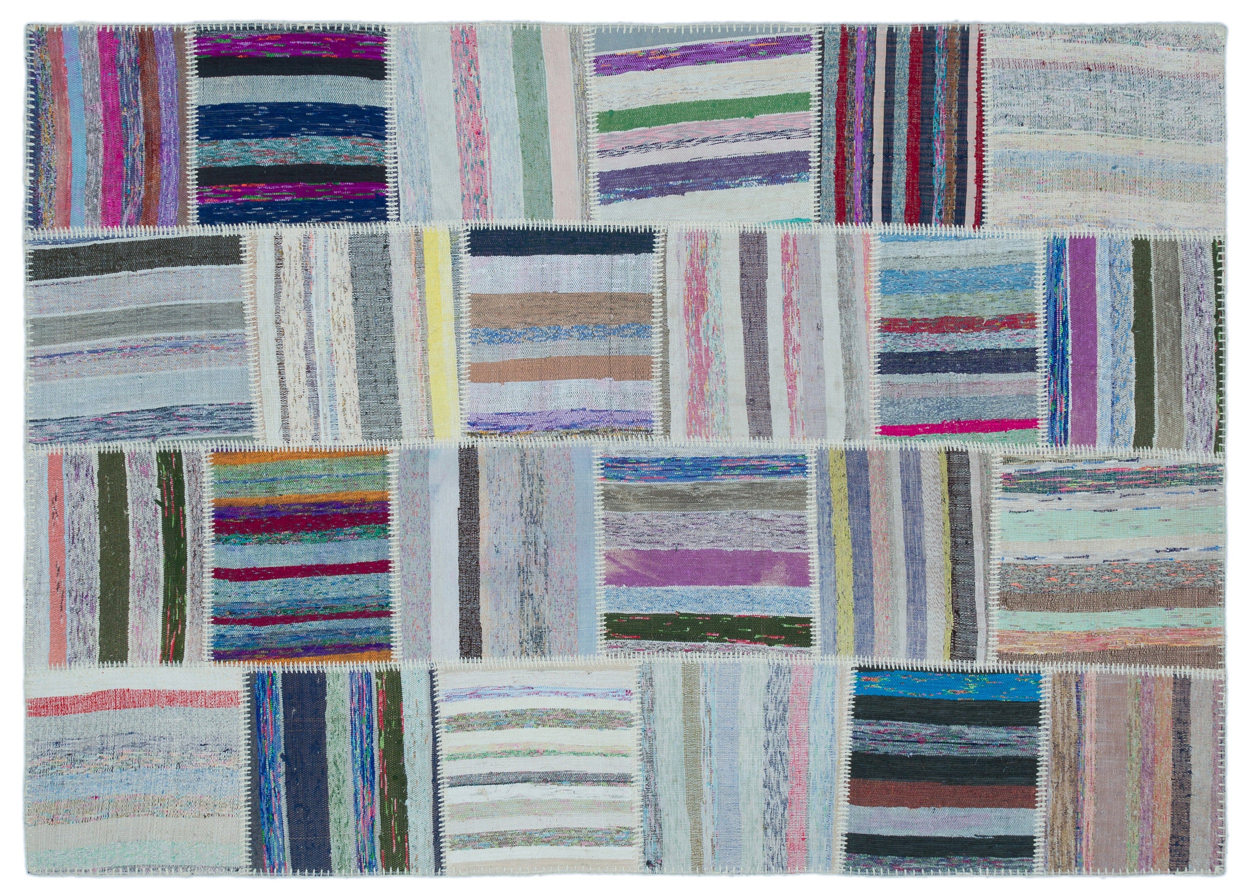 Striped Over Dyed Kilim Patchwork Unique Rug 5'3'' x 7'4'' ft 160 x 224 cm
