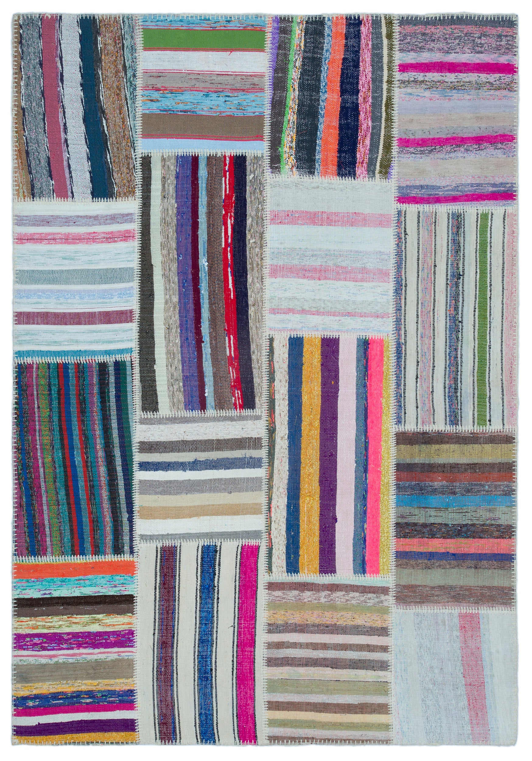 Striped Over Dyed Kilim Patchwork Unique Rug 5'3'' x 7'7'' ft 160 x 230 cm