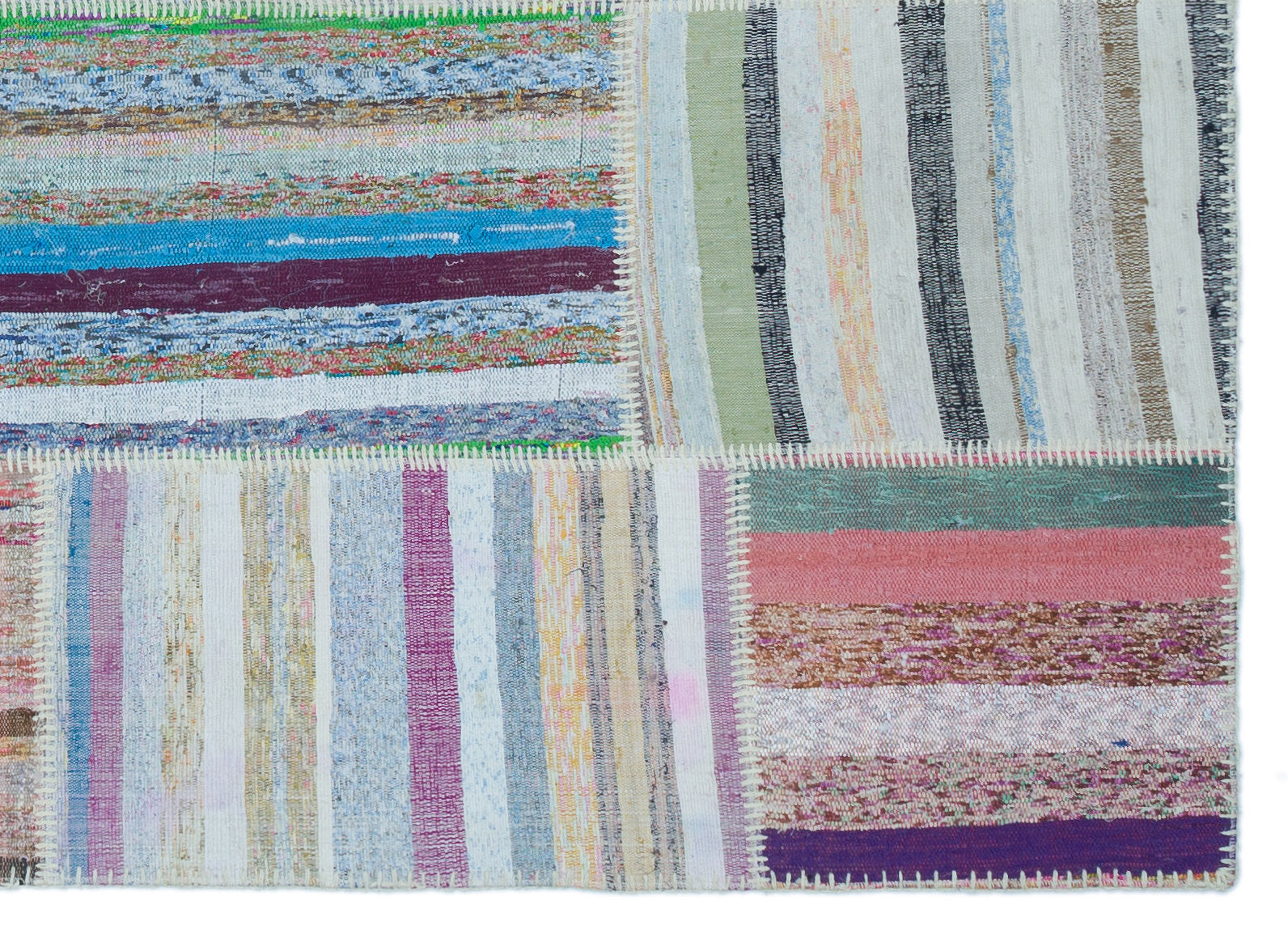 Striped Over Dyed Kilim Patchwork Unique Rug 5'3'' x 7'4'' ft 160 x 224 cm