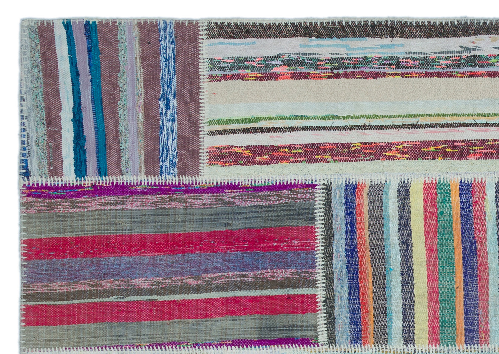 Striped Over Dyed Kilim Patchwork Unique Rug 5'3'' x 7'5'' ft 160 x 227 cm