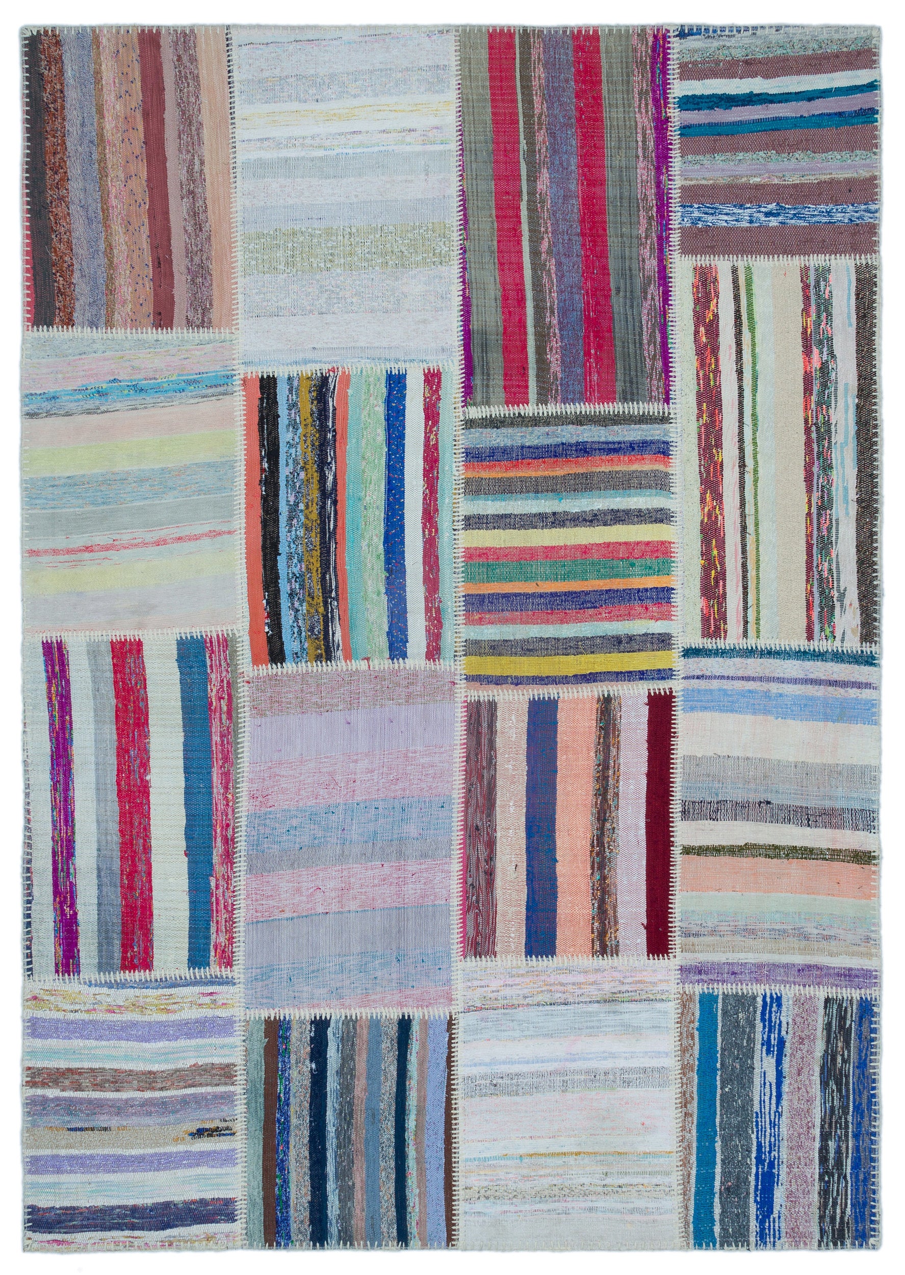 Striped Over Dyed Kilim Patchwork Unique Rug 5'3'' x 7'5'' ft 160 x 227 cm
