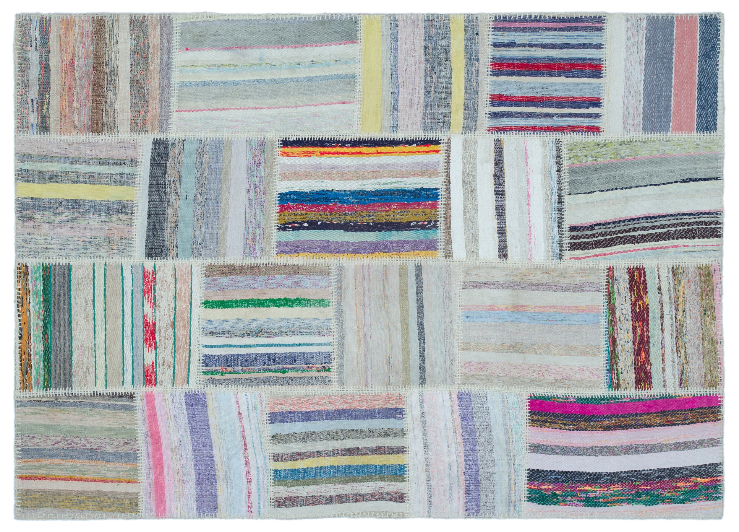 Striped Over Dyed Kilim Patchwork Unique Rug 5'3'' x 7'4'' ft 160 x 224 cm