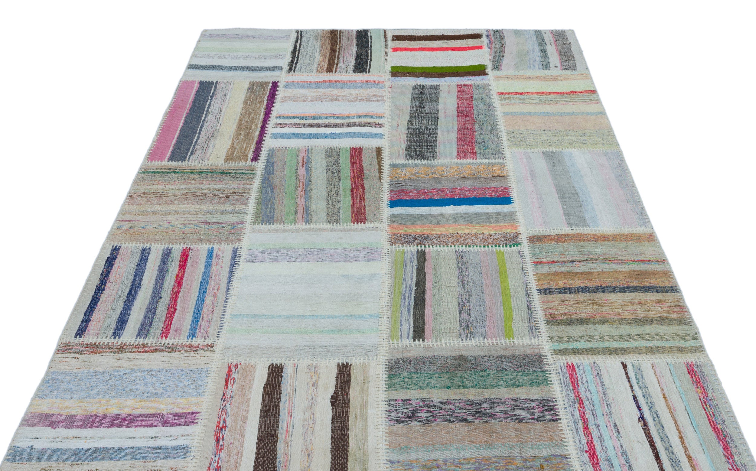 Striped Over Dyed Kilim Patchwork Unique Rug 5'3'' x 7'3'' ft 160 x 222 cm
