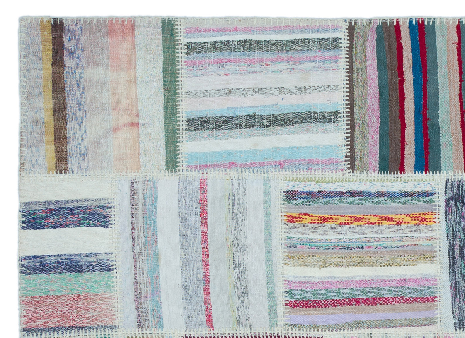 Striped Over Dyed Kilim Patchwork Unique Rug 5'3'' x 7'4'' ft 160 x 223 cm