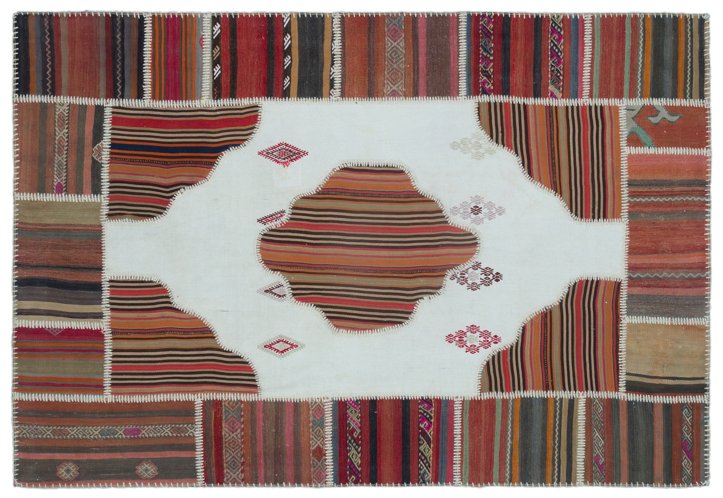 Naturel Over Dyed Kilim Patchwork Unique Rug 5'2'' x 7'5'' ft 157 x 226 cm