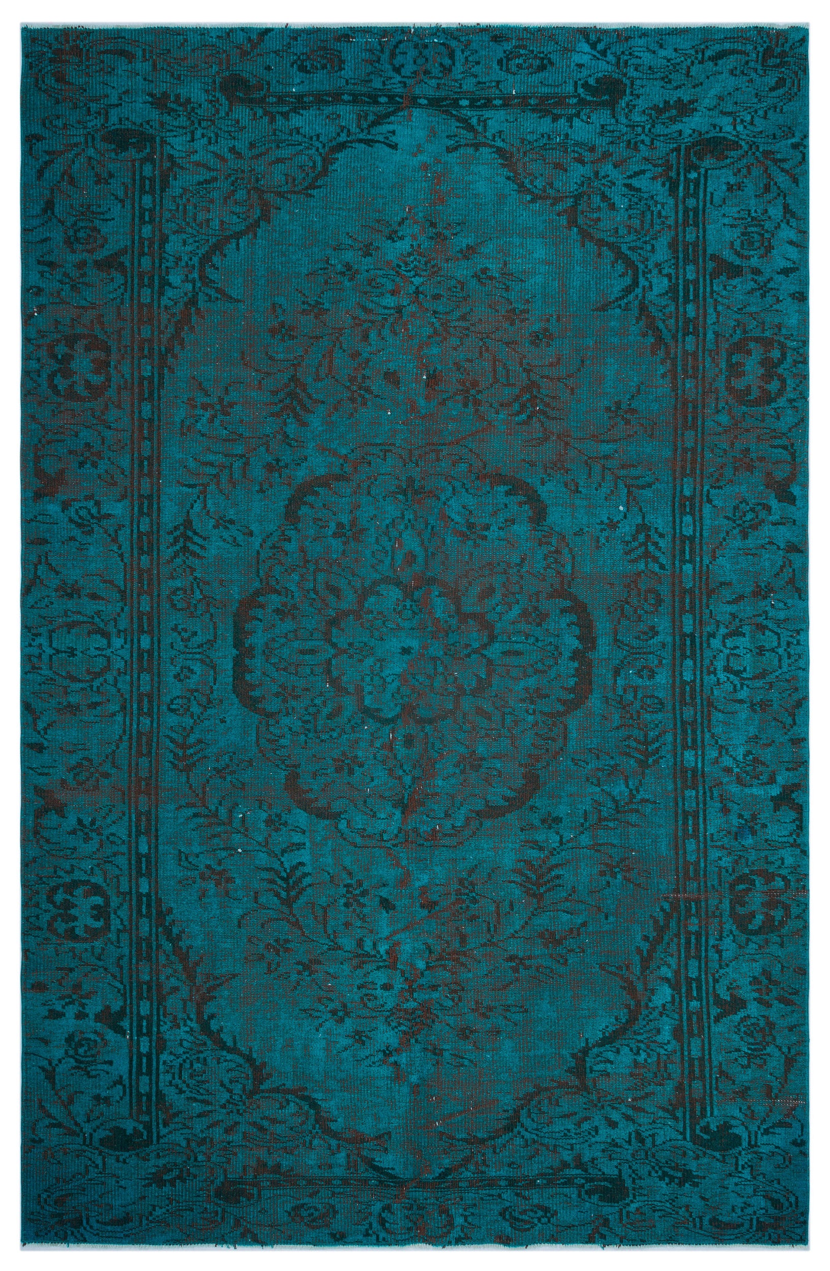 Turquoise Over Dyed Vintage Rug 6'1'' x 9'3'' ft 186 x 283 cm