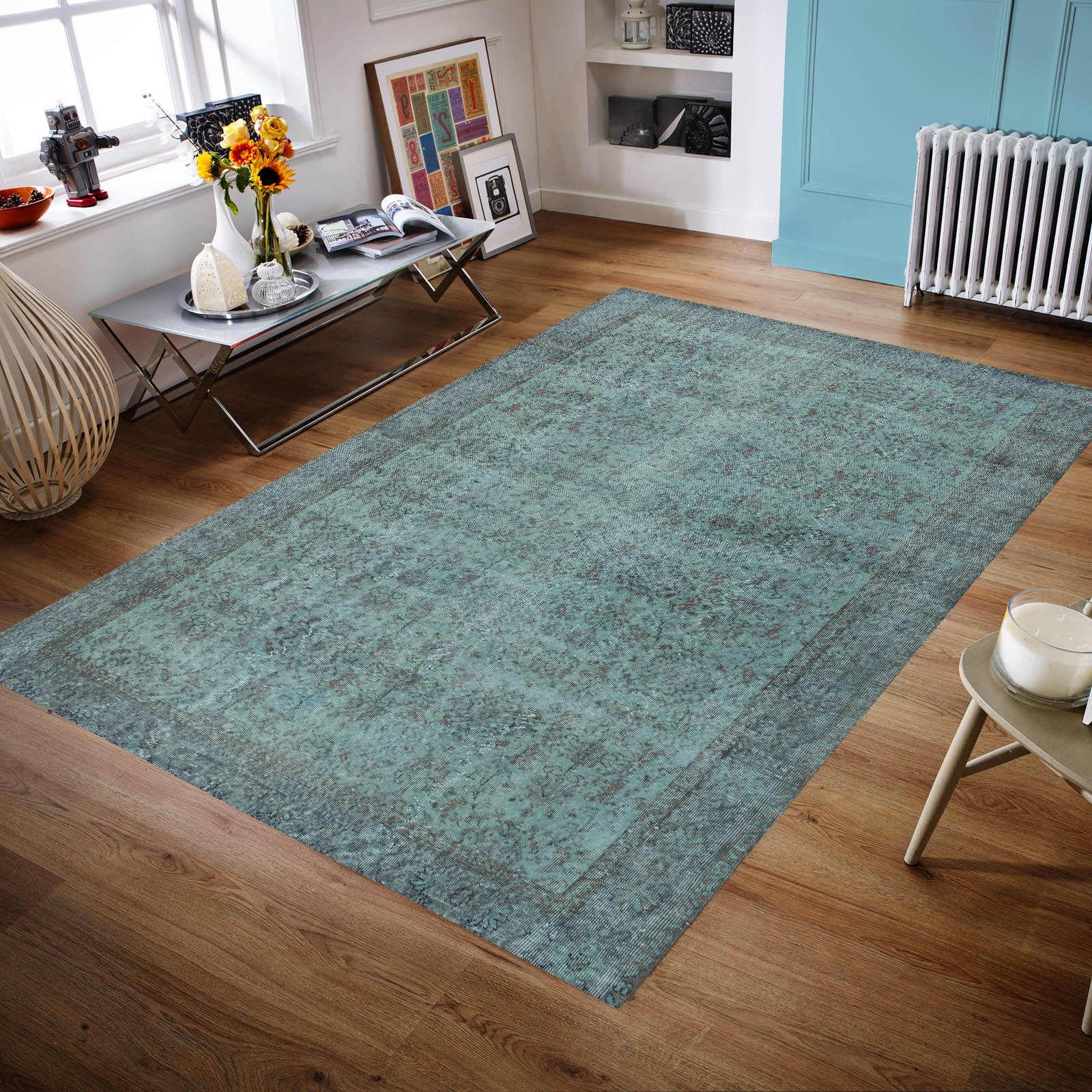 Blue Over Dyed Rug I Retro Design Rug | Turkish Rug | Hand Weaving Rug | Bedroom Rug | Wool Rug | Vintage Rug | Tumbled Rug | Naturel Rug | Boho Rug I I 6'1'' x 10'0'' ft 185 x 305 cm