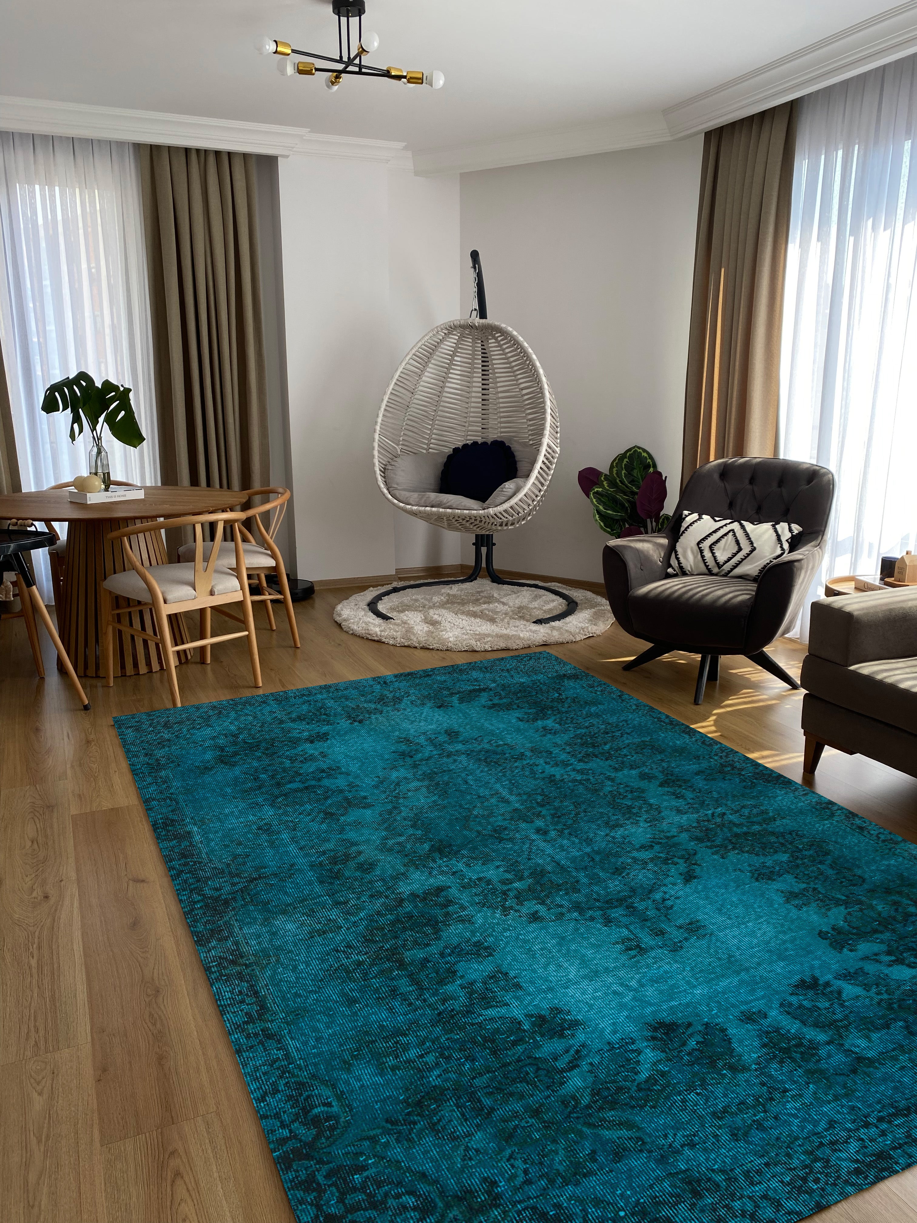 Blue Over Dyed Rug I Traditional Design Rug | Turkish Rug | Hand Weaving Rug | Bedroom Rug | Wool Rug | Vintage Rug | Tumbled Rug | Naturel Rug | Boho Rug I5'1'' x 9'3'' ft 155 x 283 cm